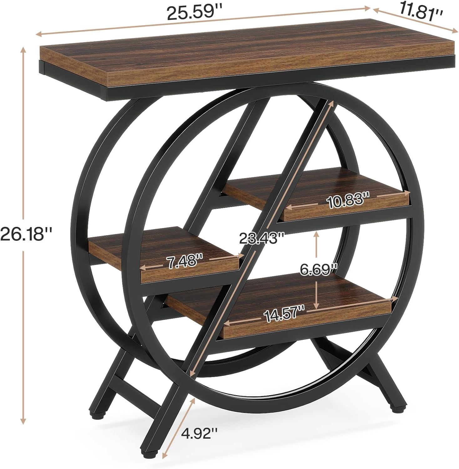 Rustic Brown Wood and Black Metal 3-Tier End Table with Storage