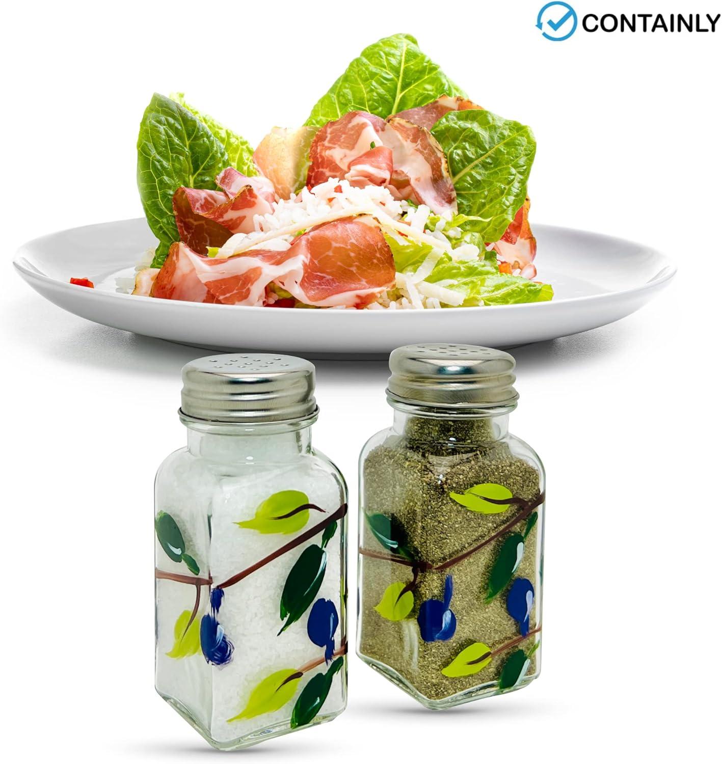 Hand Painted Glass Olive Branch Salt and Pepper Shakers Set