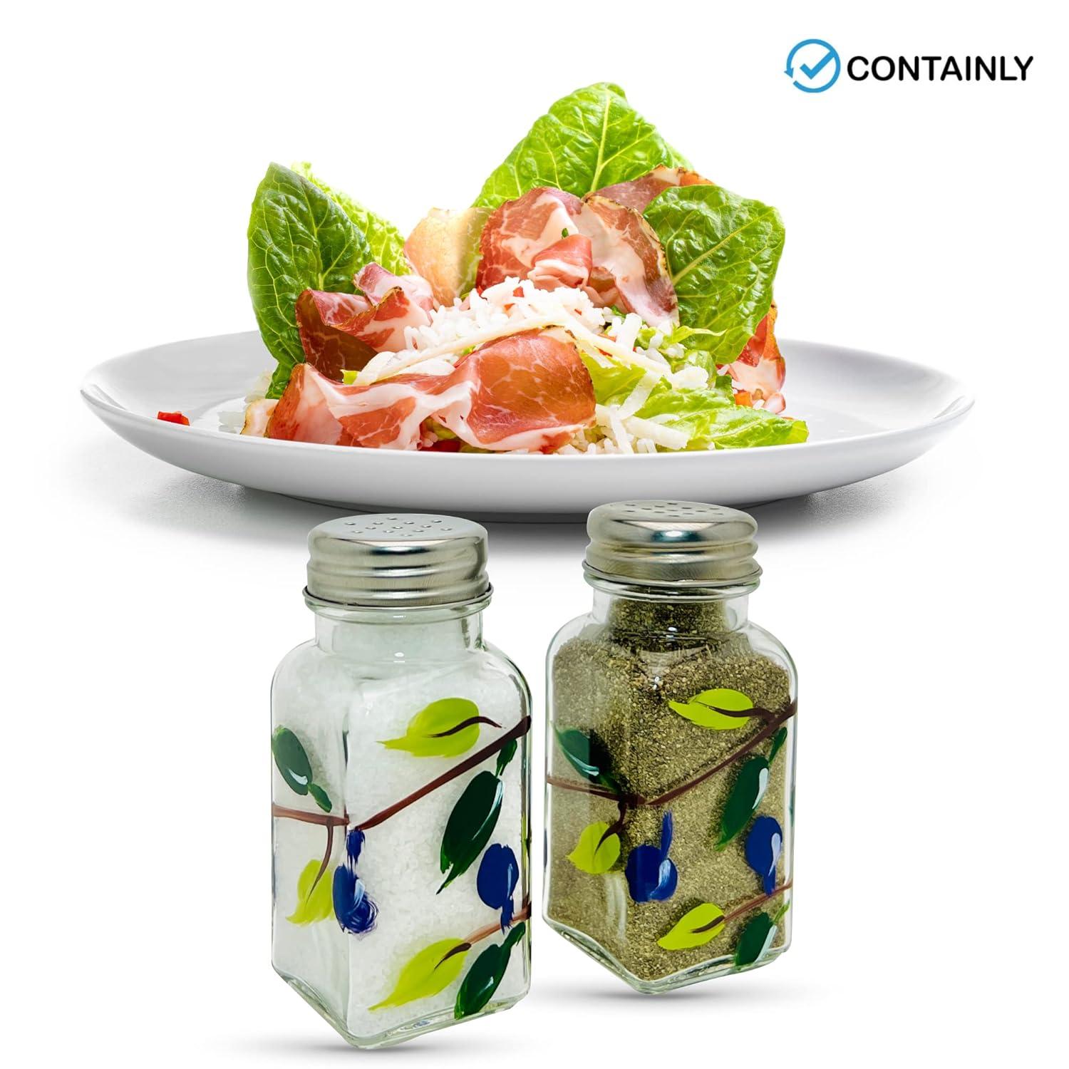Hand Painted Glass Olive Branch Salt and Pepper Shakers Set