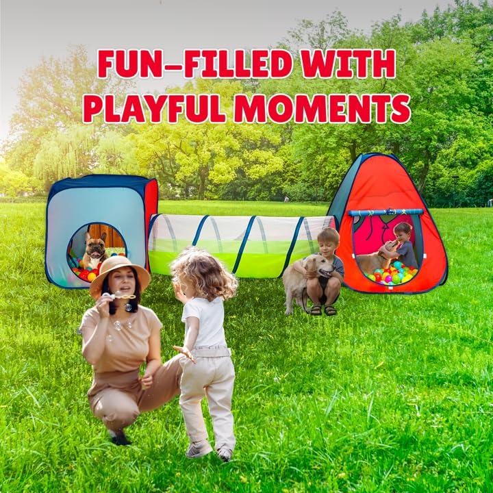 Kiddzery 3-in-1 Pop Up Tent Toddler Playhouse Set with Play Tunnel & Ball Pits