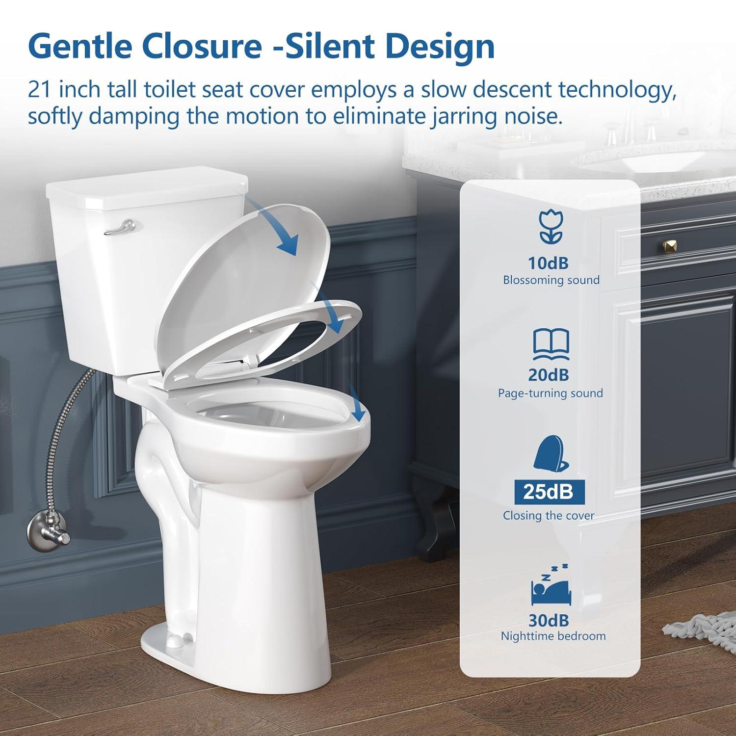 Traditional 21-inch Height Extra Tall Toilet for Bathrooms, Elongated Toilet Seat