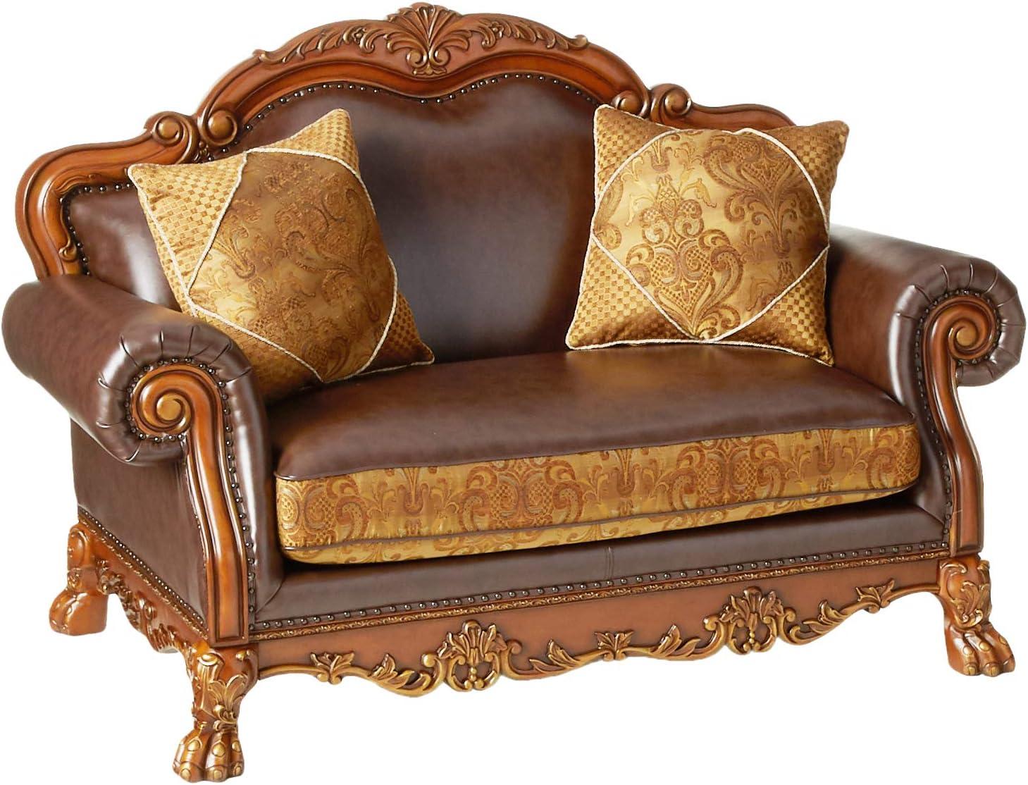 Dresden Brown Faux Leather Tufted Loveseat with Nailhead Trim