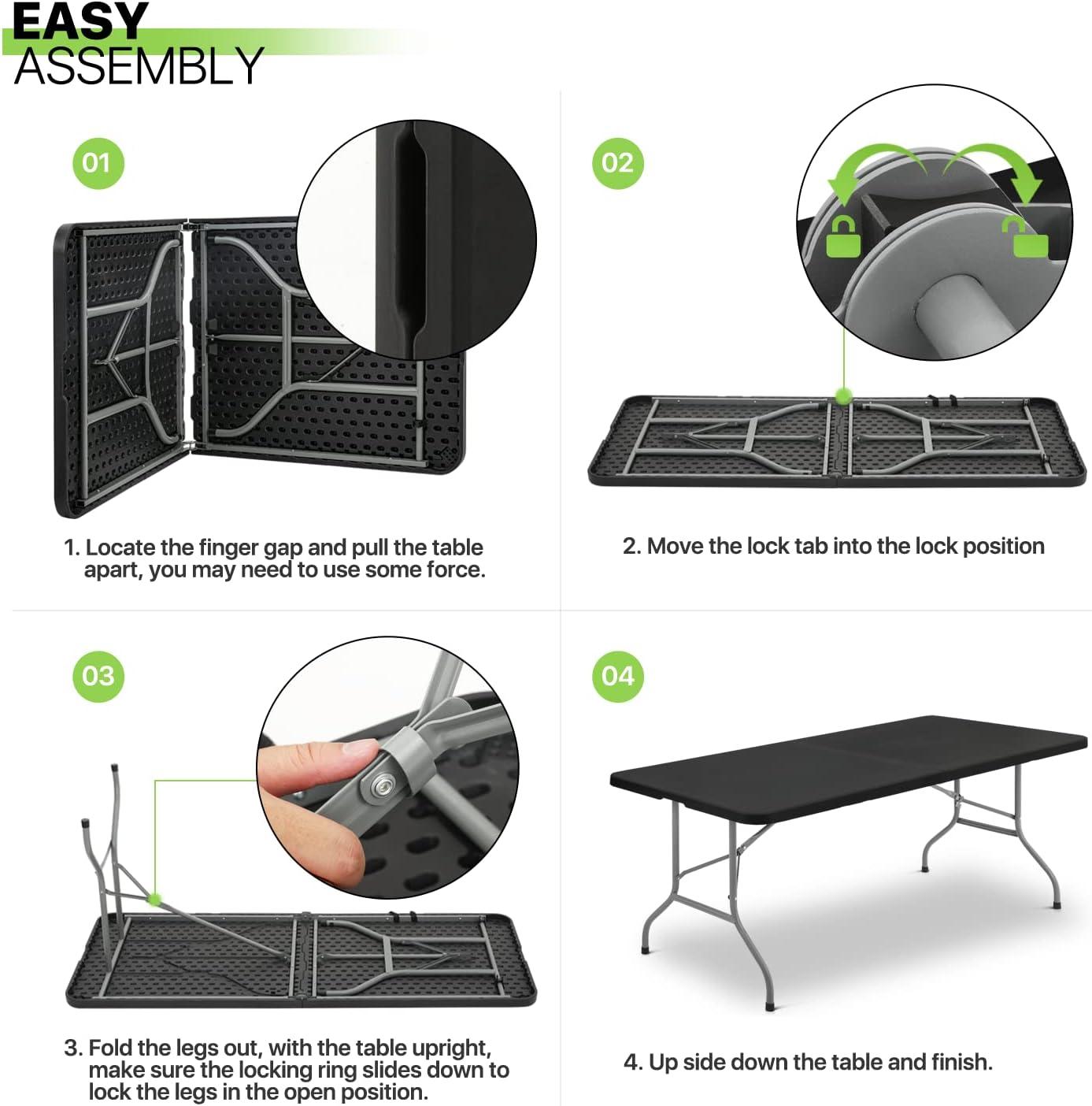 Bring Home Furniture 8Ft Heavy Duty Folding Table, Indoor Outdoor Portable Plastic Picnic Desk with Steel Legs and Handle