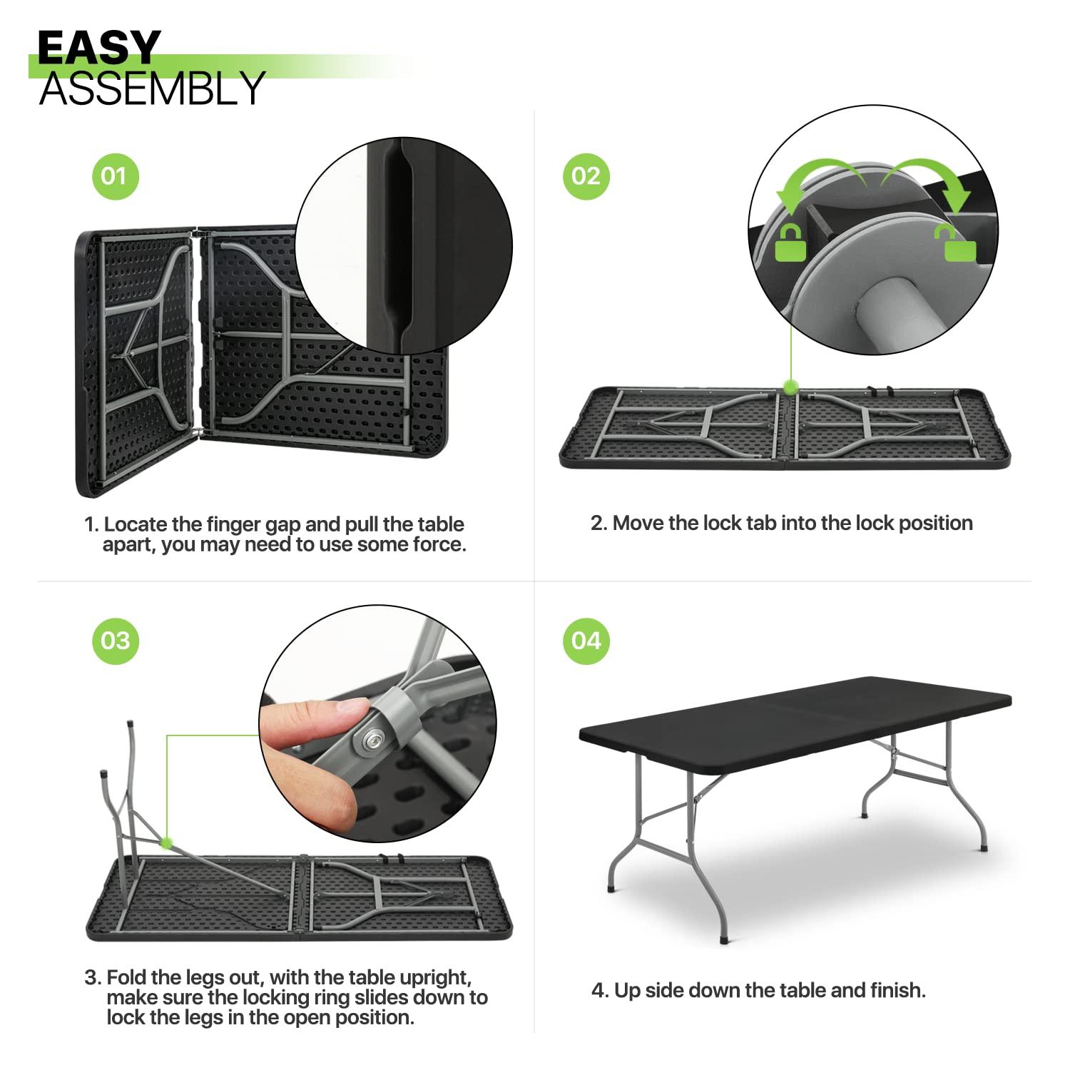 Bring Home Furniture 8Ft Heavy Duty Folding Table, Indoor Outdoor Portable Plastic Picnic Desk with Steel Legs and Handle