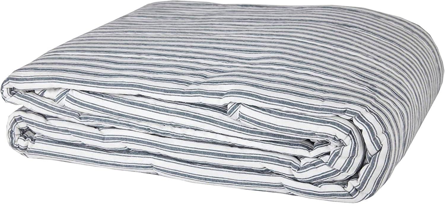 VHC Brands Sawyer Mill Ticking Stripe Cotton Quilt Coverlet, Blue, Twin