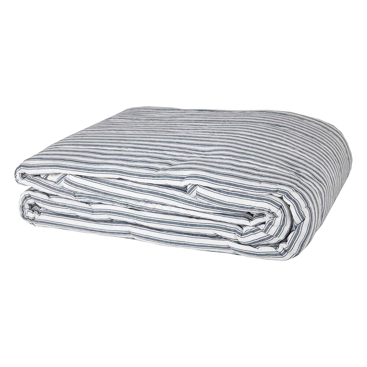 VHC Brands Sawyer Mill Ticking Stripe Cotton Quilt Coverlet, Blue, Twin