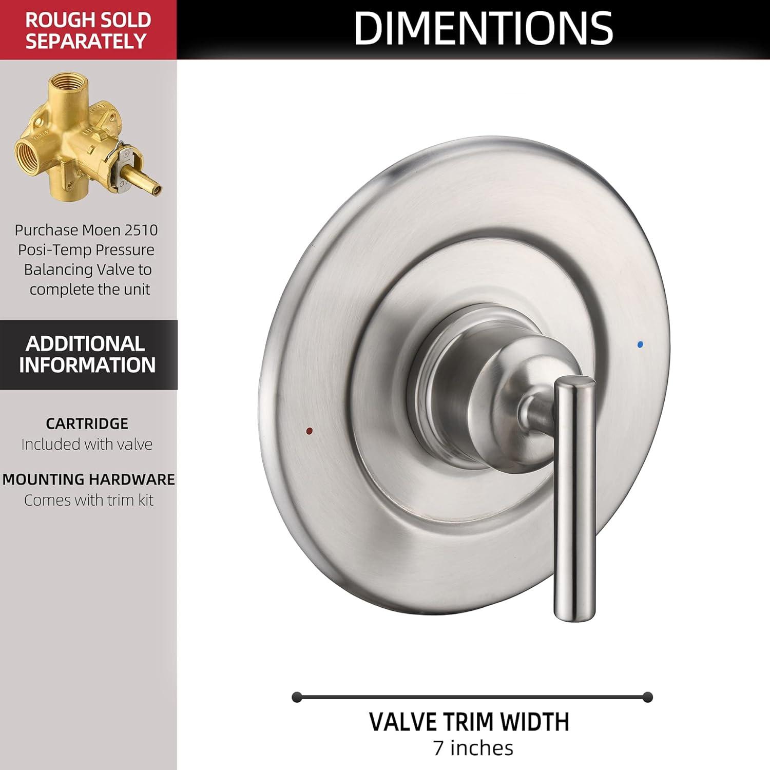 Brushed Nickel Modern Wall-Mounted Shower Lever Trim