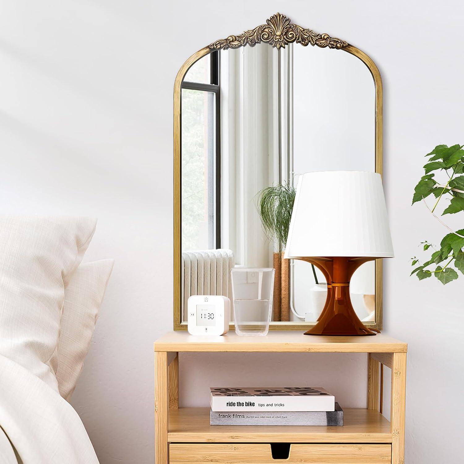 BohoBliss 24"X36" Gold Vintage Mirror for Wall, Antique Arch Mirror, Victorian Ornate Baroque Mirror for Wall, Mantel, Fireplace, Living Room, Hallway, Bathroom, Bedroom, Entryway