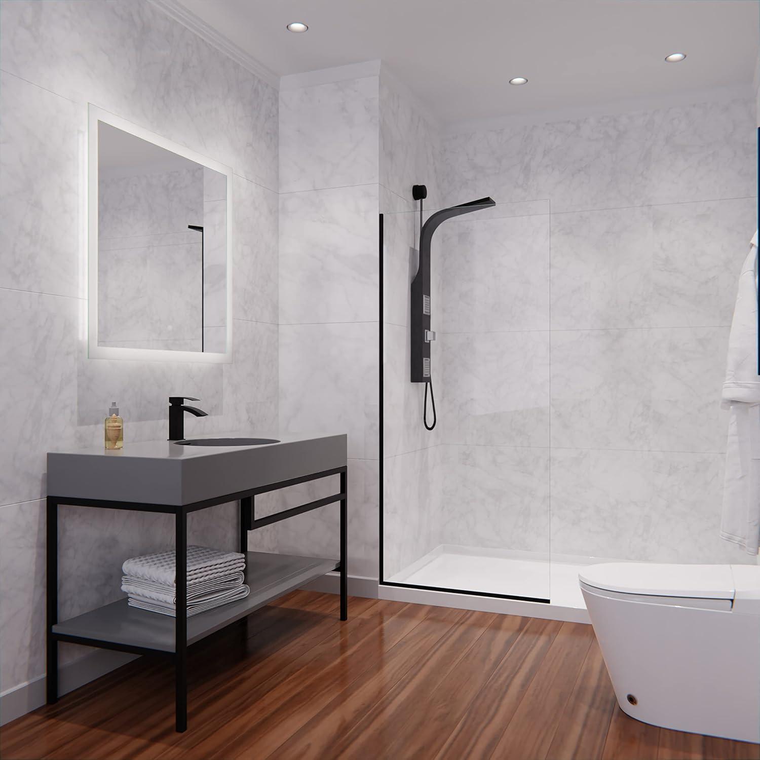 Veil Series 34” W x 74” H Frameless Glass Fixed Shower Screen Shower Door