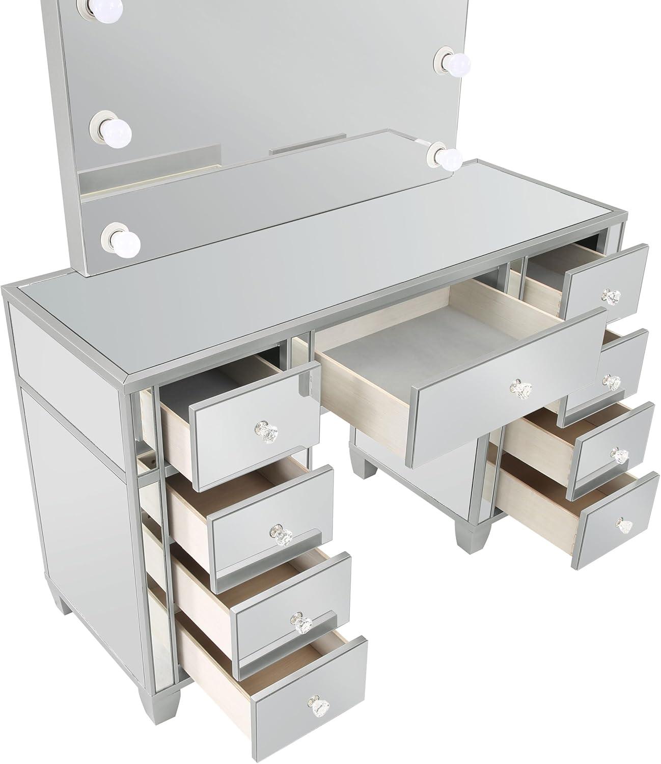 Coaster Allora 9-drawer Mirrored Storage Vanity Set with Hollywood Lighting Metallic