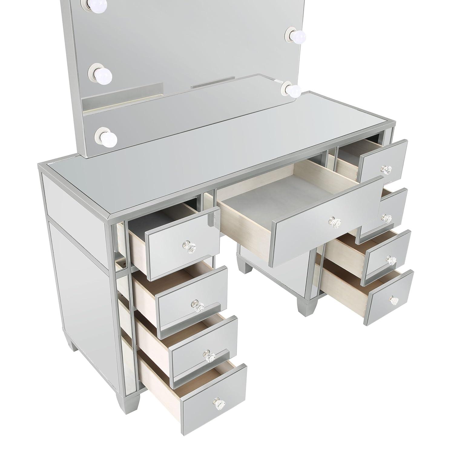 Coaster Allora 9-drawer Mirrored Storage Vanity Set with Hollywood Lighting Metallic