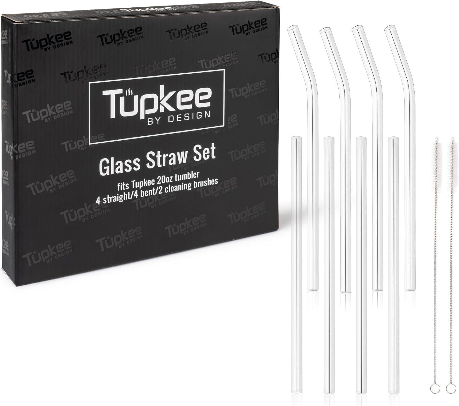 Tupkee 8-Pack Clear Borosilicate Glass Drinking Straws with Cleaning Brushes