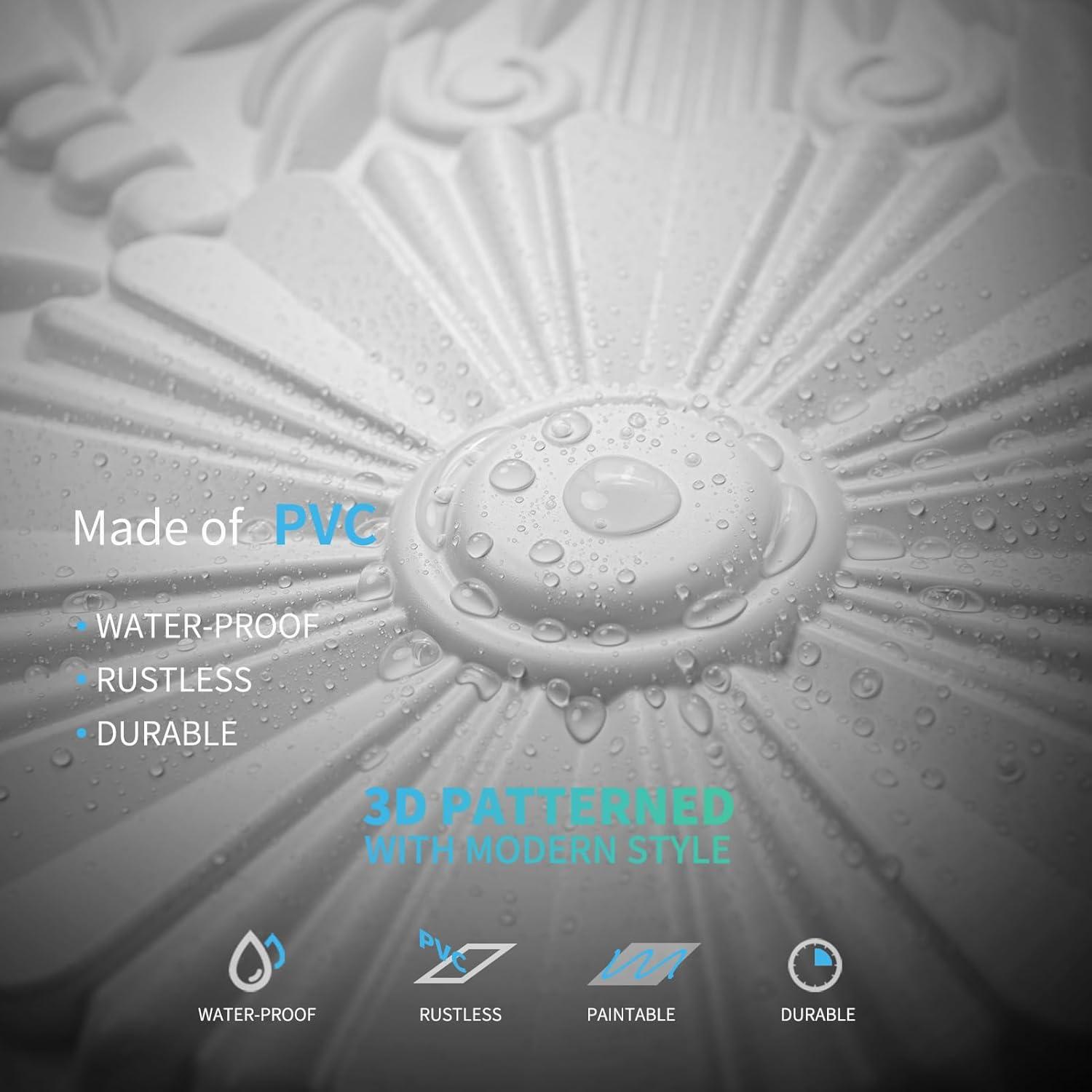 Art3d Art3d Decorative Ceiling Tile 2x2 Glue up, Lay in Ceiling Tile 24x24 Pack of 12pcs Spanish Floral in Matt White