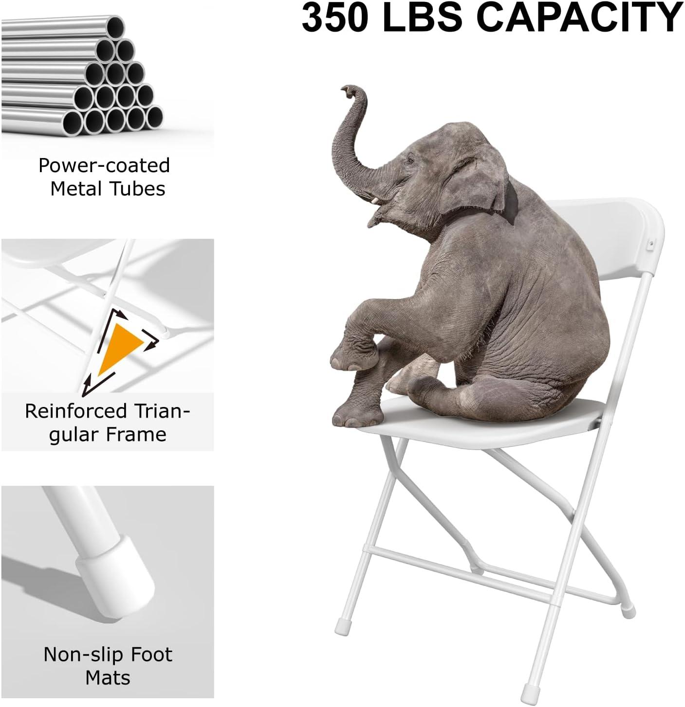 White Folding Chair, Plastic Folding Chairs 10 Pack for Outside, Indoor Outdoor Chairs with Steel Frame, Foldable Chair for Wedding Camping Dining Renting in Patio Lawn, 350LBS Capacity