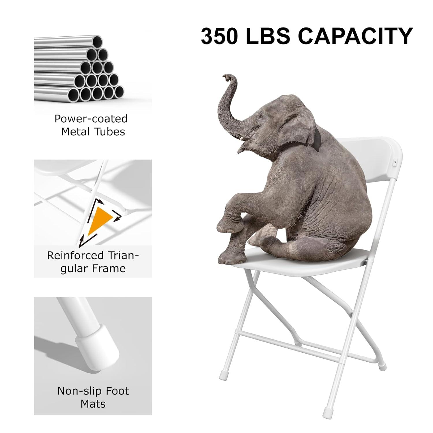 White Folding Chair, Plastic Folding Chairs 10 Pack for Outside, Indoor Outdoor Chairs with Steel Frame, Foldable Chair for Wedding Camping Dining Renting in Patio Lawn, 350LBS Capacity