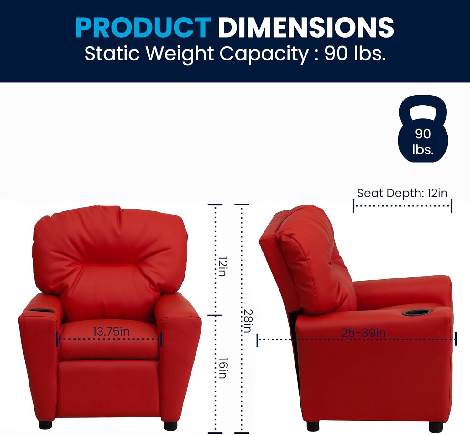 Flash Furniture Chandler Contemporary Red Vinyl Kids Recliner with Cup Holder