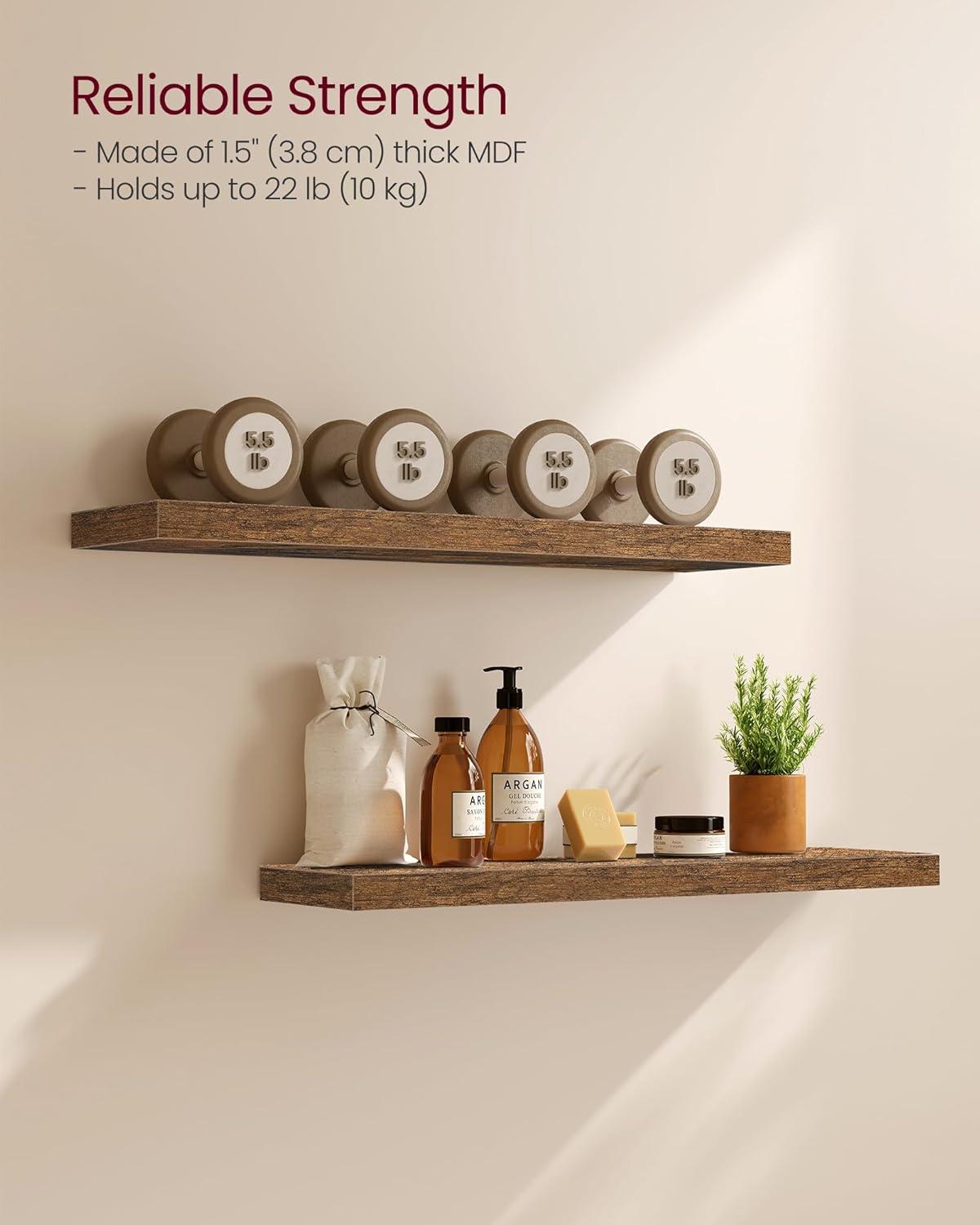 Rustic Brown 3-Tier Wood and Steel Wall Shelves