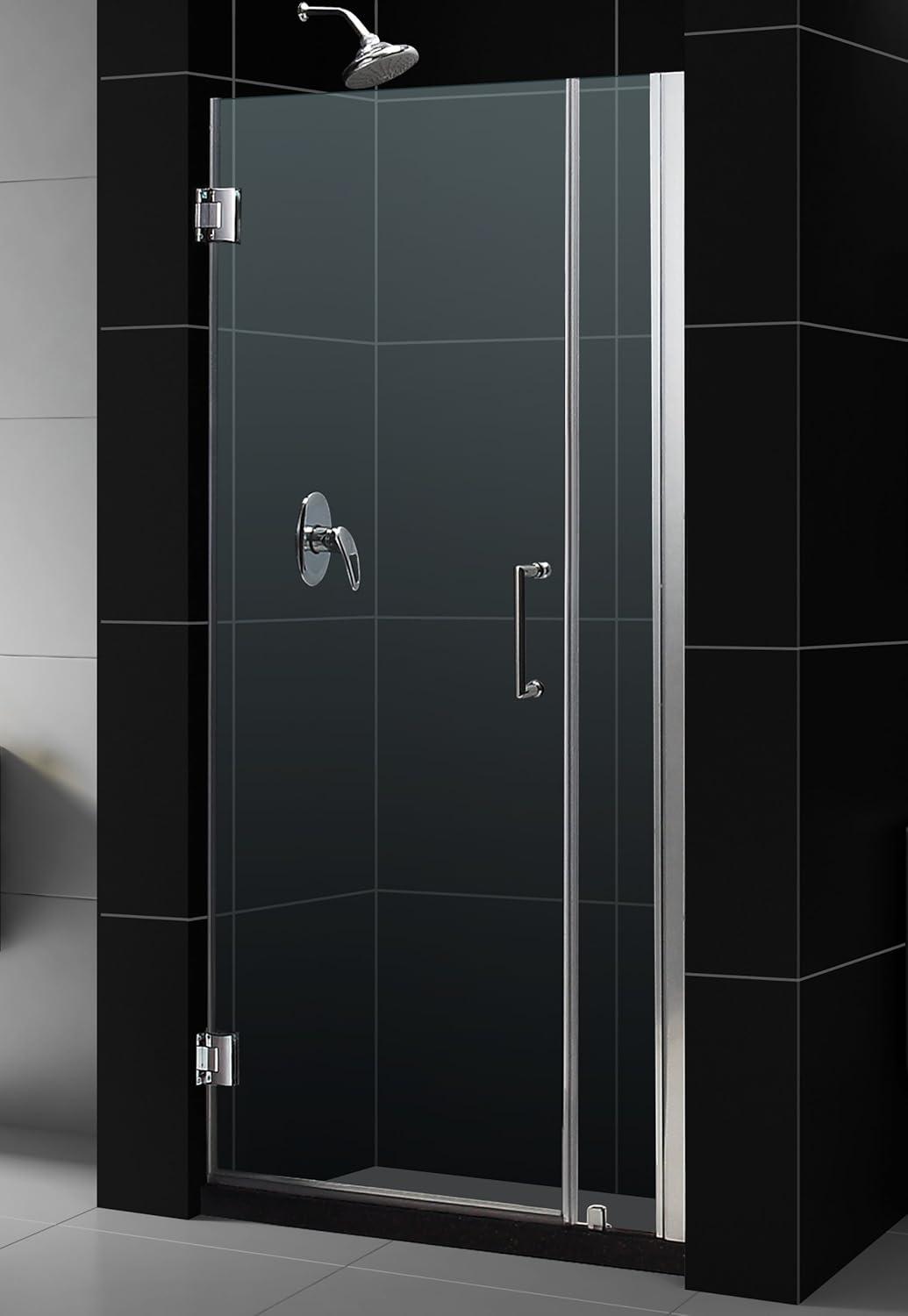Unidoor 35" W x 72" H Hinged Frameless Shower Door with Clearmax Glass Treatment