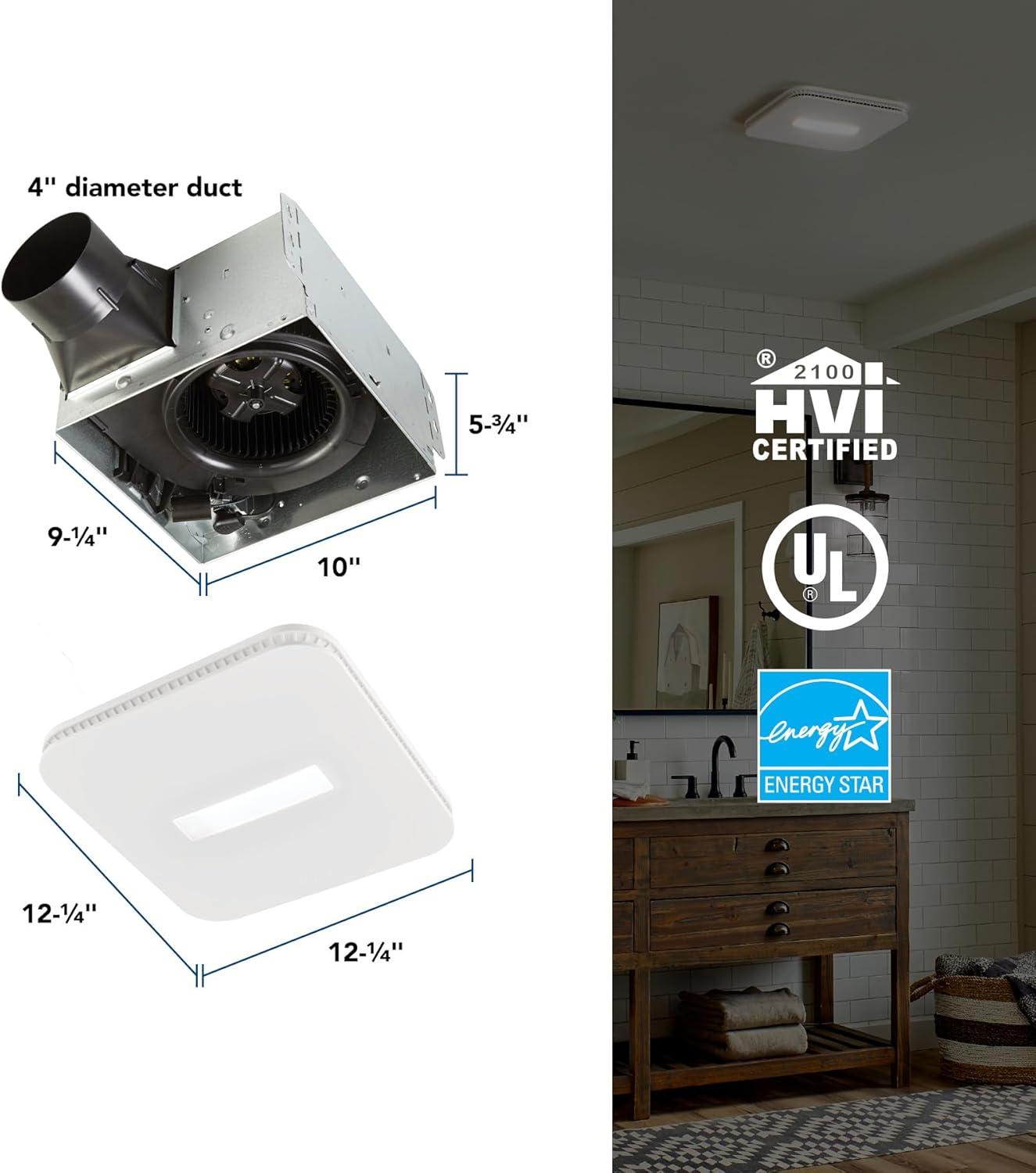 Cleancover Bath Fan, 80 CFM, 0.7 Sone, With Selectable CCT LED Light, Energy Star