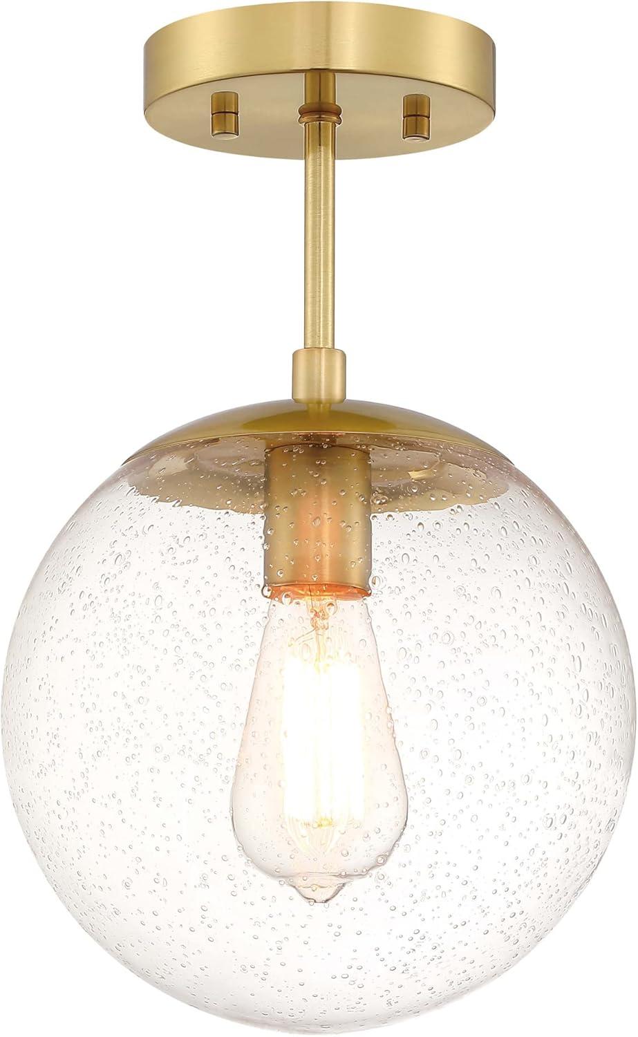 Design House 588517-SG Gracelyn Modern Indoor Dimmable Semi-Flush Ceiling Light with Clear Seedy Glass Globe Shade for Kitchen Hallway Bedroom, Satin Gold