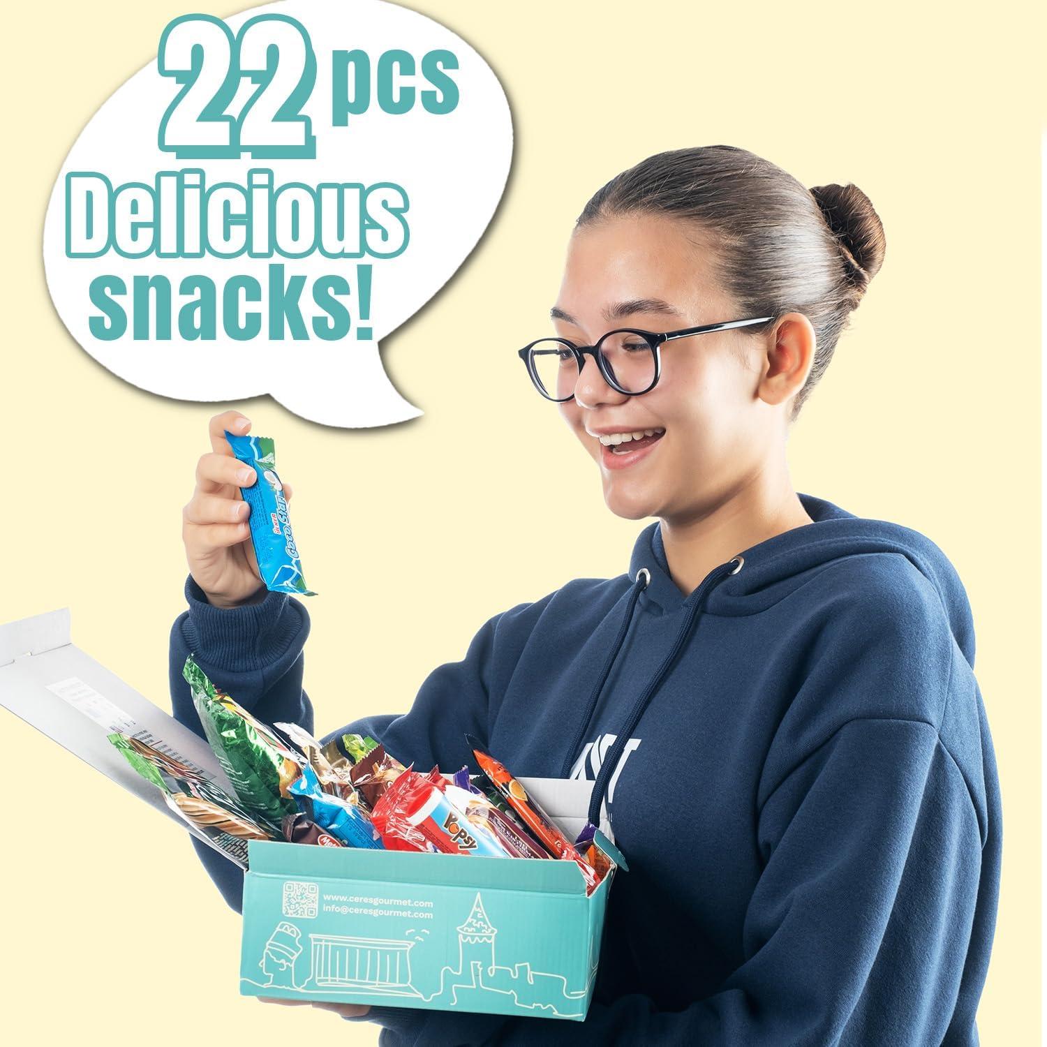 International Exotic Snack Box Variety Pack, 22 Count Premium Foreign Rare Snack Food Gifts with Suprise Item for Fun, Mystery Box of Snacks, European Snacks for Adults and Kids for Christmas Thanksgiving and More