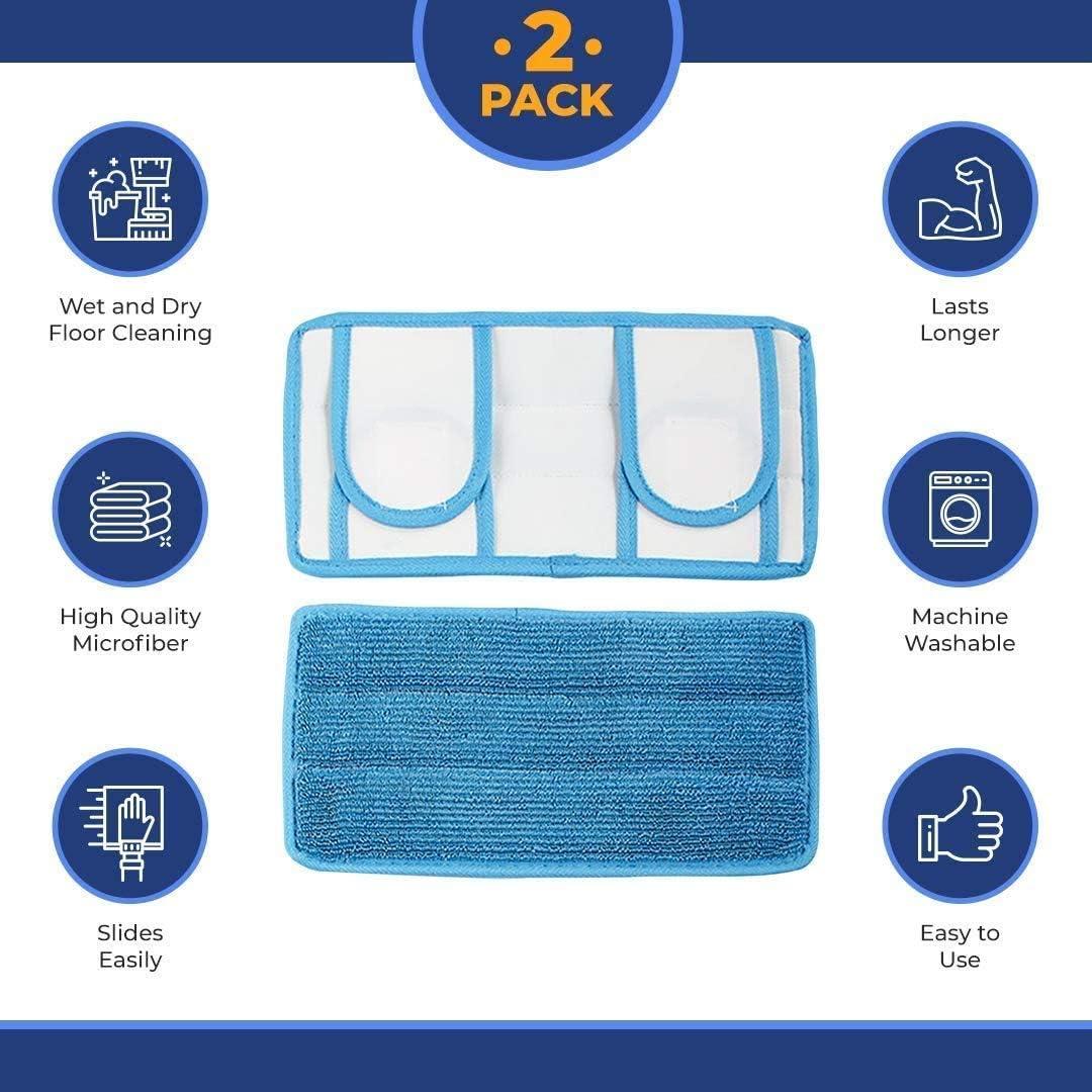 Set of 2 Universal Fit Reusable Mop Pads with Magic Fabric Straps