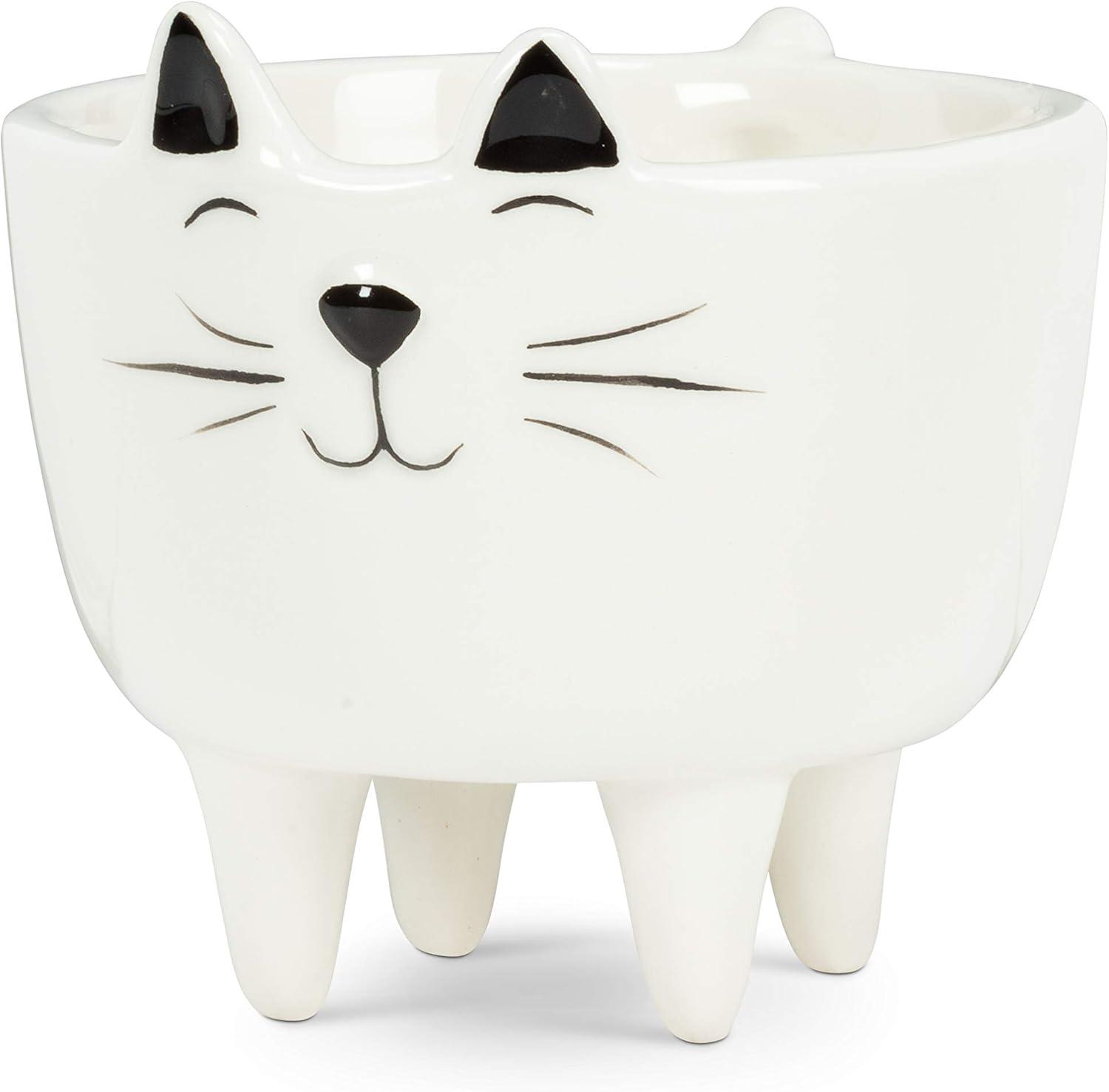 Small White Ceramic Cat Planter with Legs