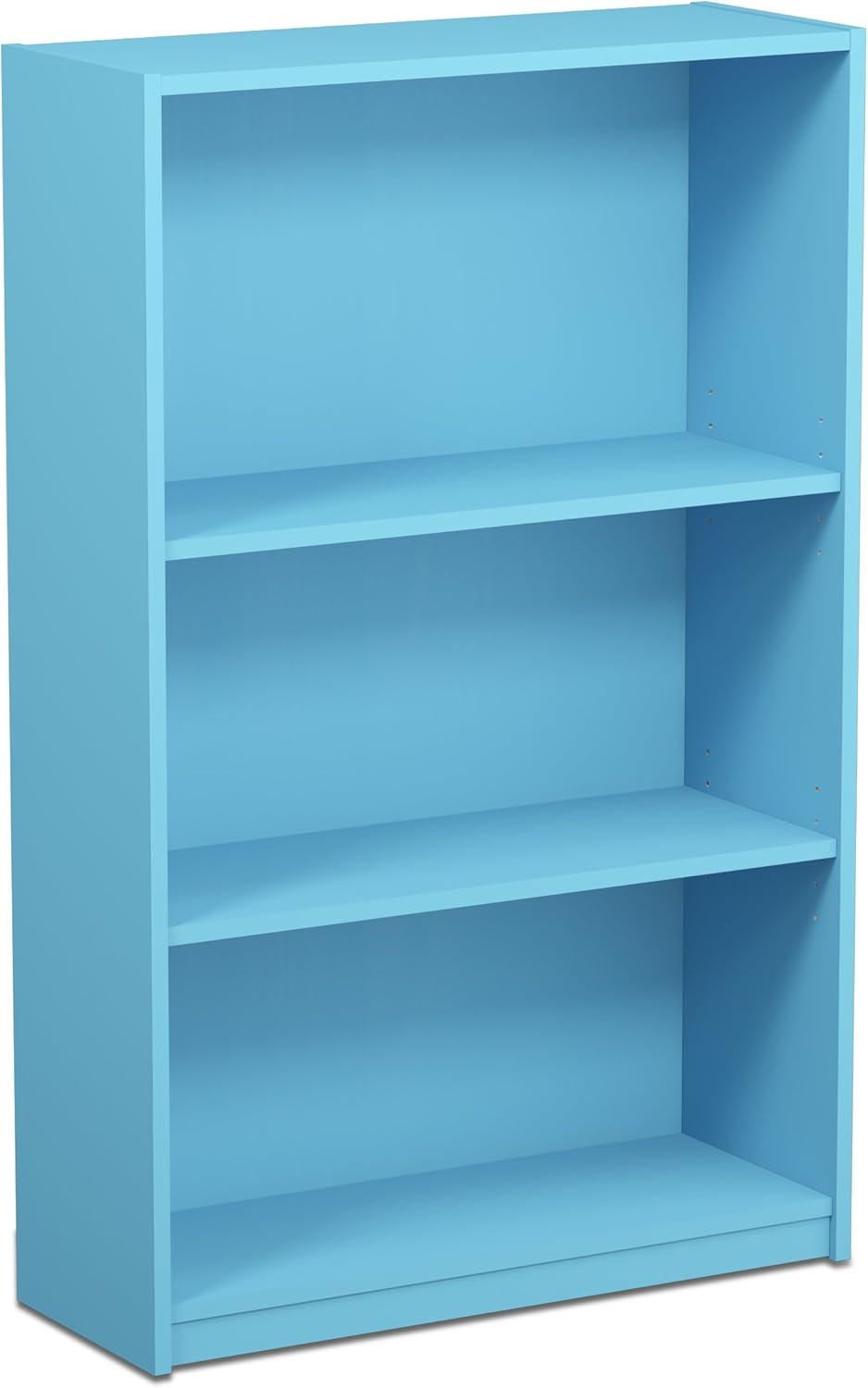 Furinno 3-Tier Multi-Functional Storage Bookcase Modern Open Multipurpose Display Rack Cabinet with Adjustable Shelves,Light Blue