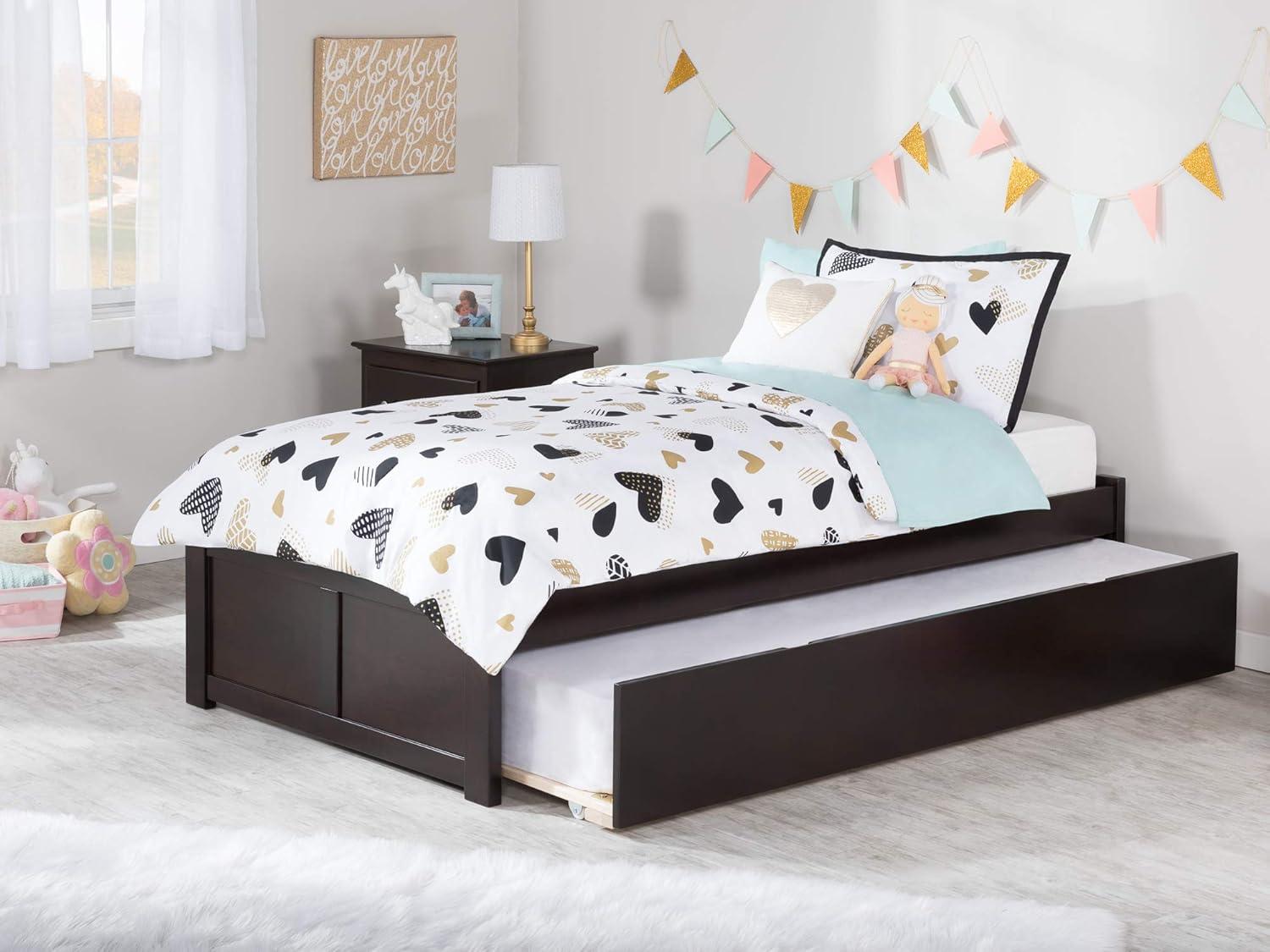 Concord Twin Platform Bed with Flat Panel Foot Board and Twin Size Urban Trundle Bed in Espresso