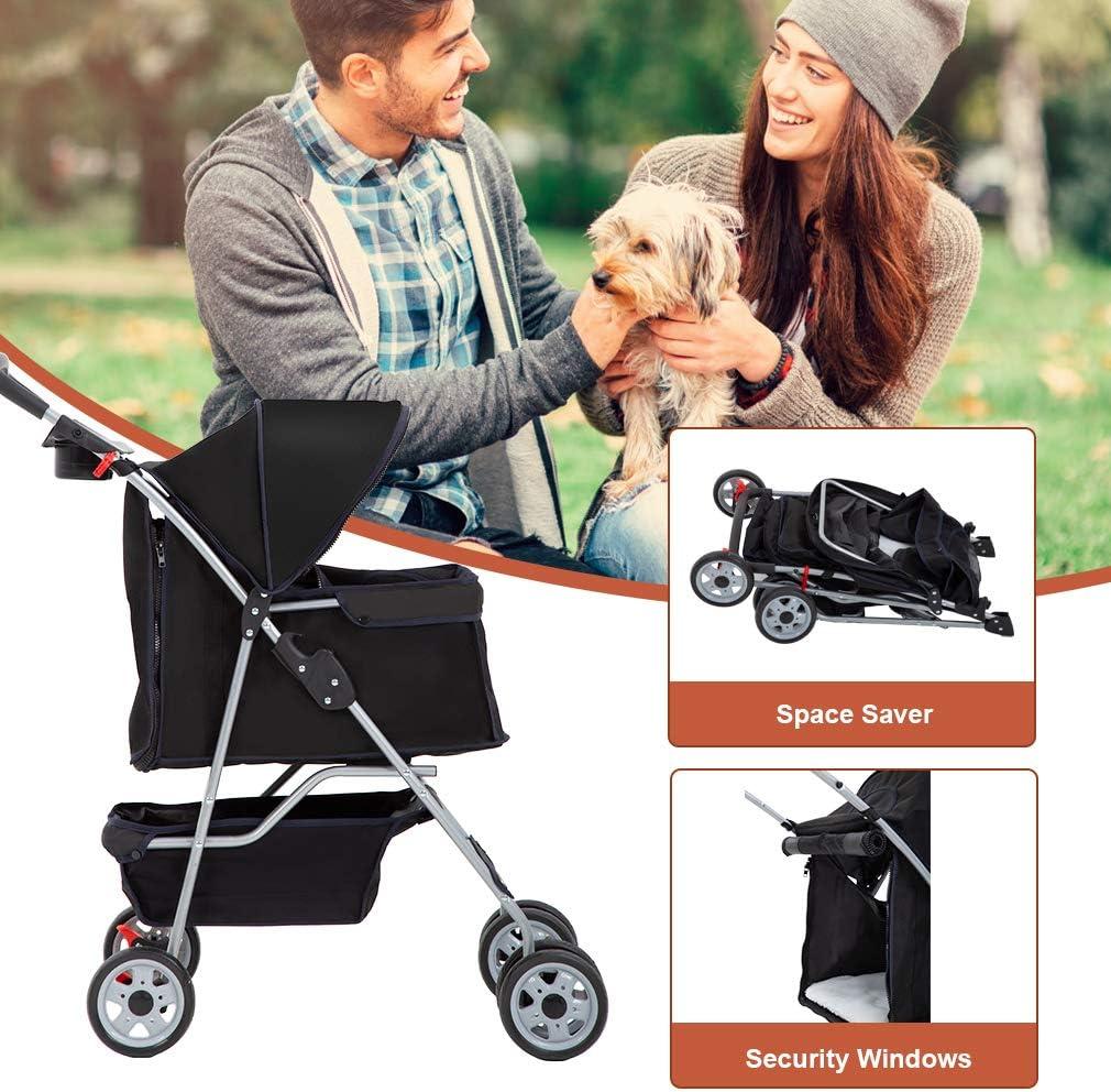 FDW Pet Stroller Cat Dog Cage Stroller Travel Folding Carrier