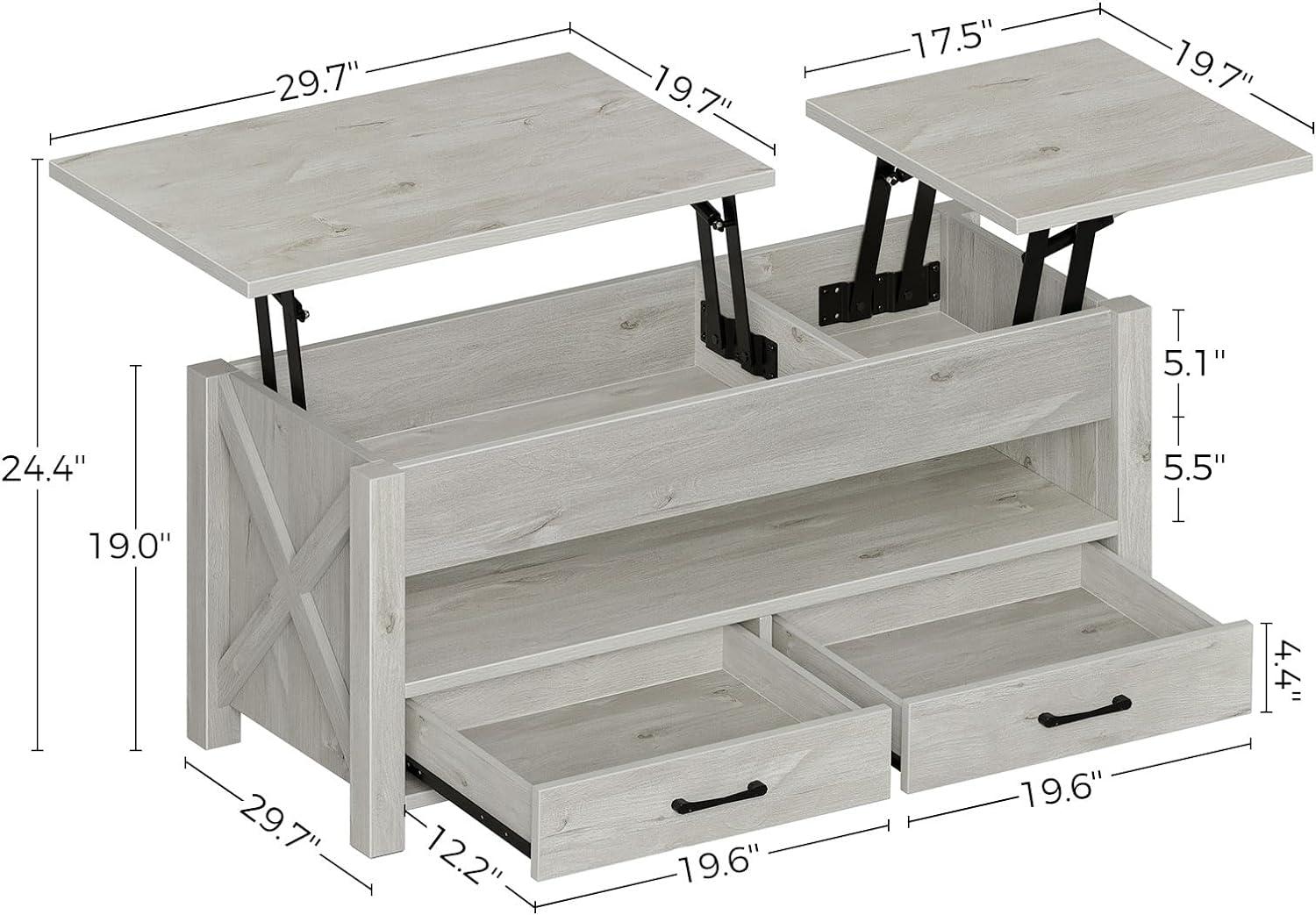 Gray Rectangular Lift-Top Coffee Table with Storage Drawers