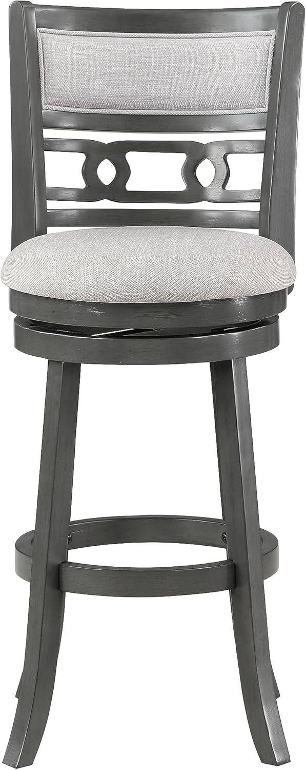 New Classic Furniture, Gia 29" Solid Wood Swivel Bar Stool with Fabric Seat in Gray, Gray