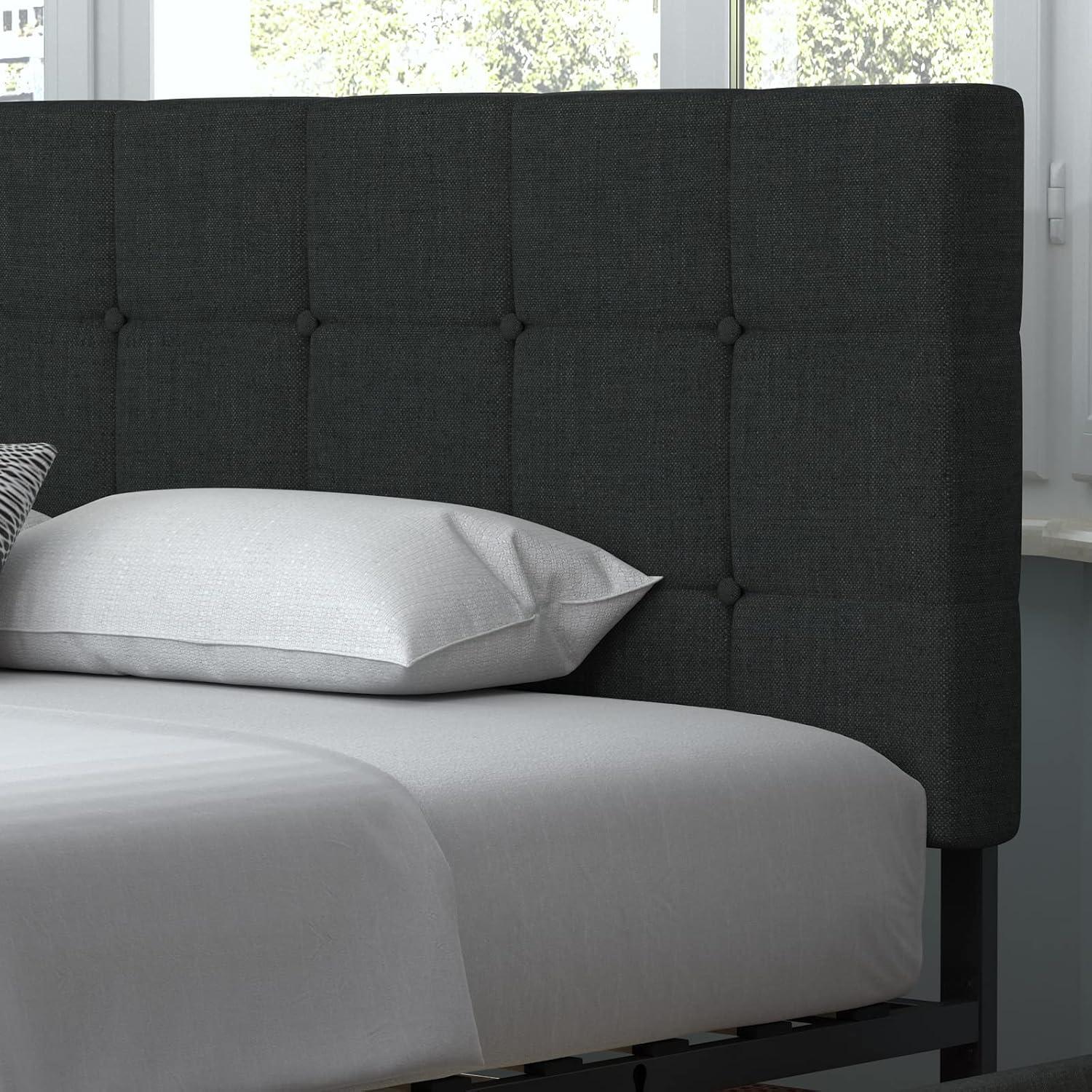 Allewie Upholstered King Size Platform Bed Frame with 4 Storage Drawers and Headboard, Square Stitched Button Tufted, Mattress Foundation with Wooden Slats Support, No Box Spring Needed, Dark Grey