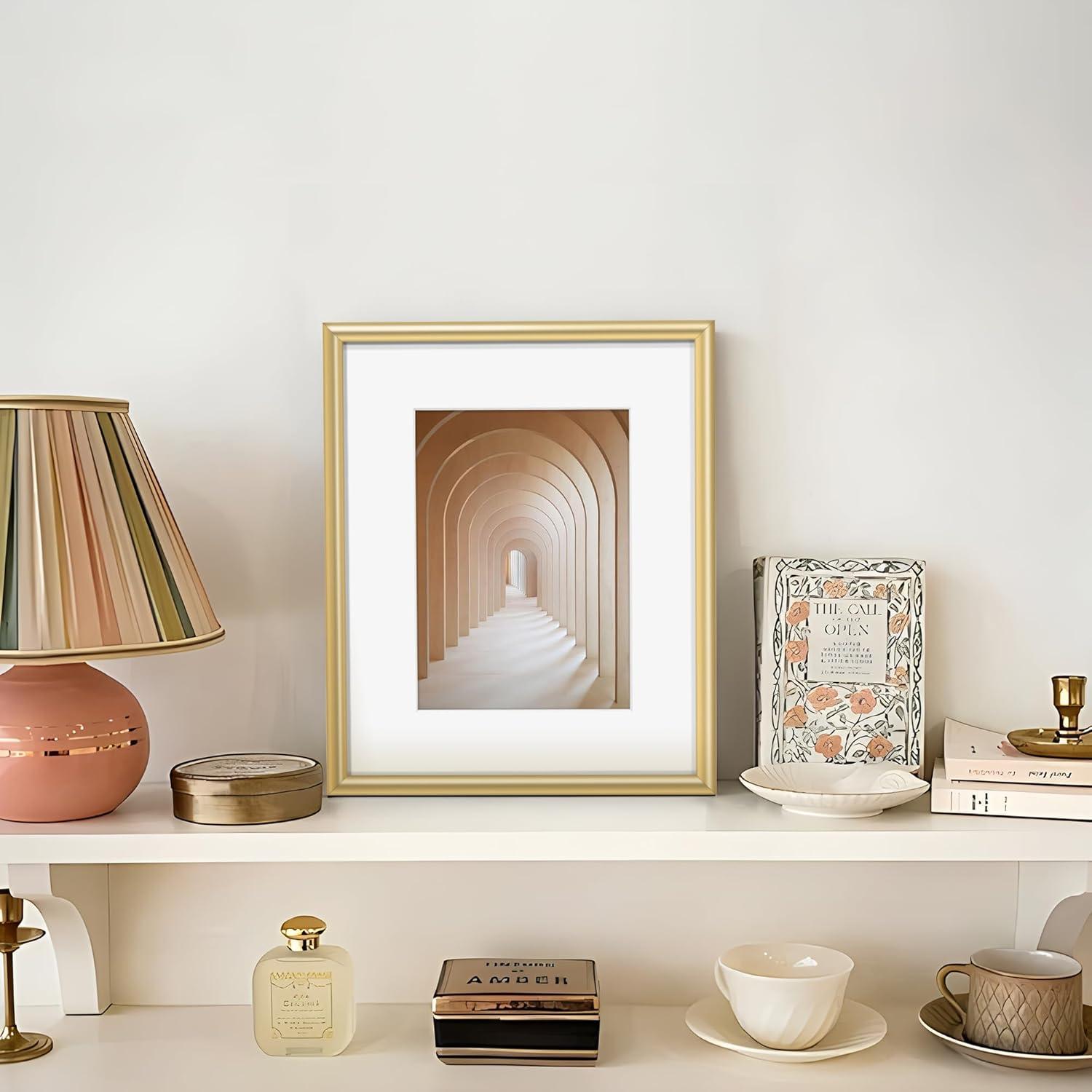 8x10 Frame Gold Picture Frame - Complete Modern Photo Frame Includes UV Acrylic Shatter Guard