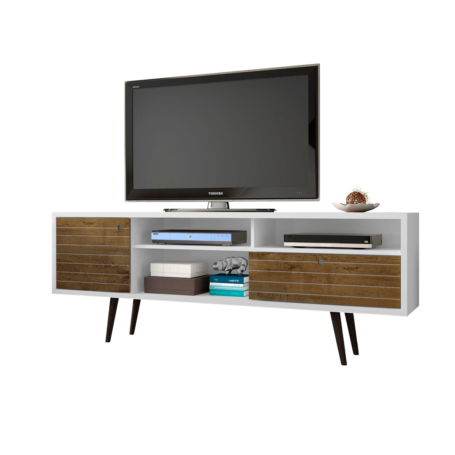 Liberty 70.86" Mid-Century Modern TV Stand with 4 Shelving Spaces and 1 Drawer  with Solid Wood Legs