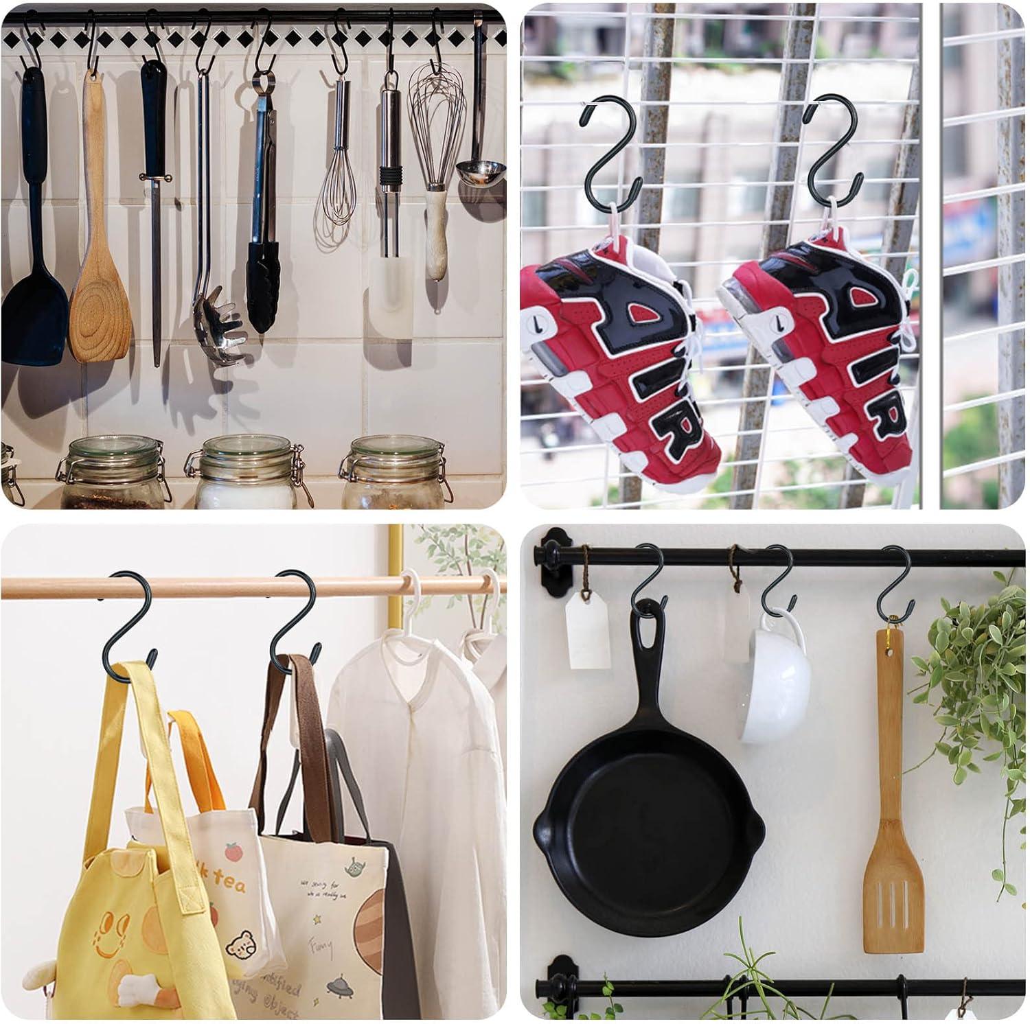 30 Pack Heavy Duty S Hooks Black S Shaped Hooks Hanging Hangers Pan Pot Holder Rack Hooks for Kitchenware Spoons Pans Pots Utensils Clothes Bags Towels Plants