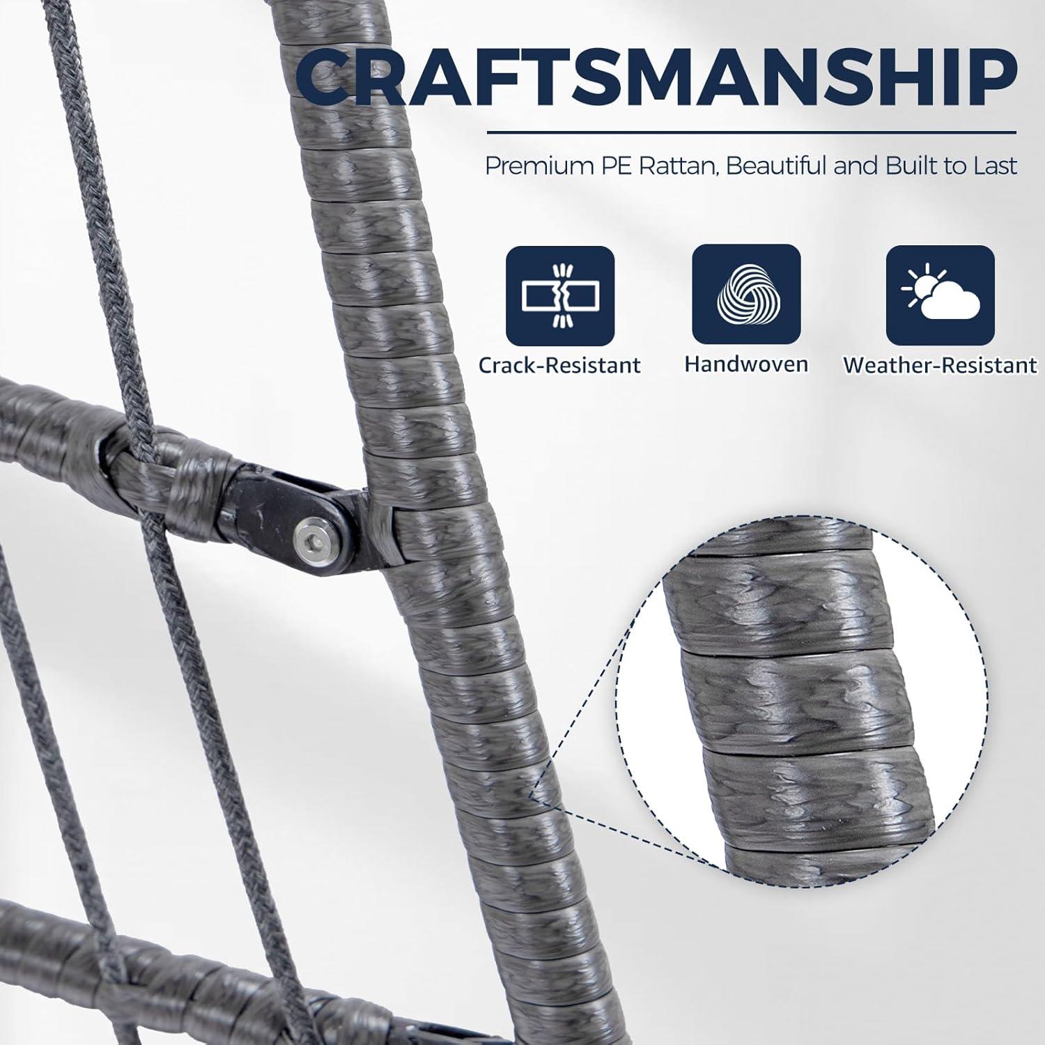 NICESOUL All Weather Swing Egg Chair Indoor Outdoor, Comfy Rattan Patio Basket Hanging Chair with Stand and Cushions, 350lbs Heavy Duty Sturdy Egg Hammock Chairs for Porch Balcony Deck Garden, Gray