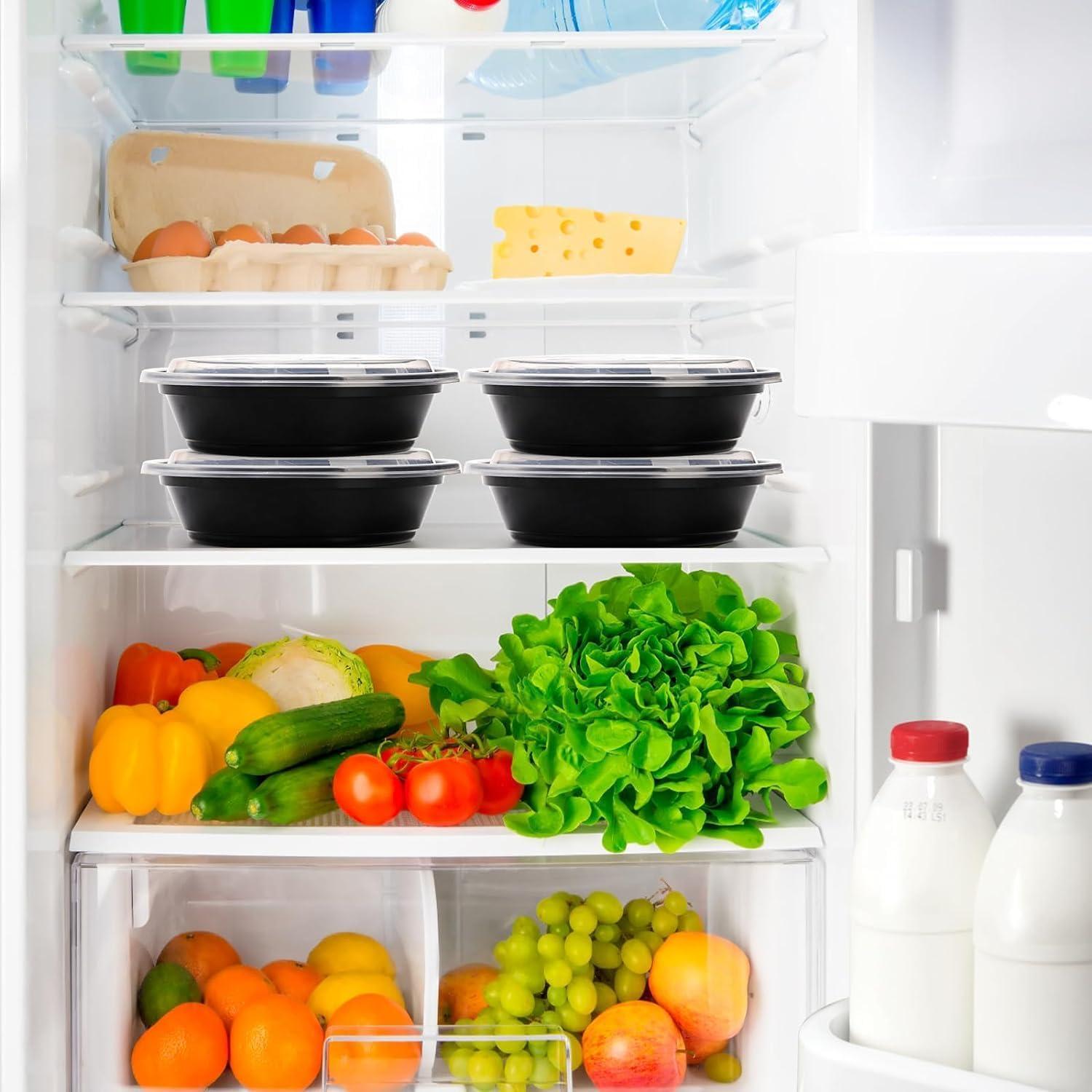 Diska NuLife 48oz Round Food Container 50 Pcs | Black PP Polypropylene Containers With Lids For Storage | Microwave & Freezer Safe | Eco-Friendly, BPA-Free