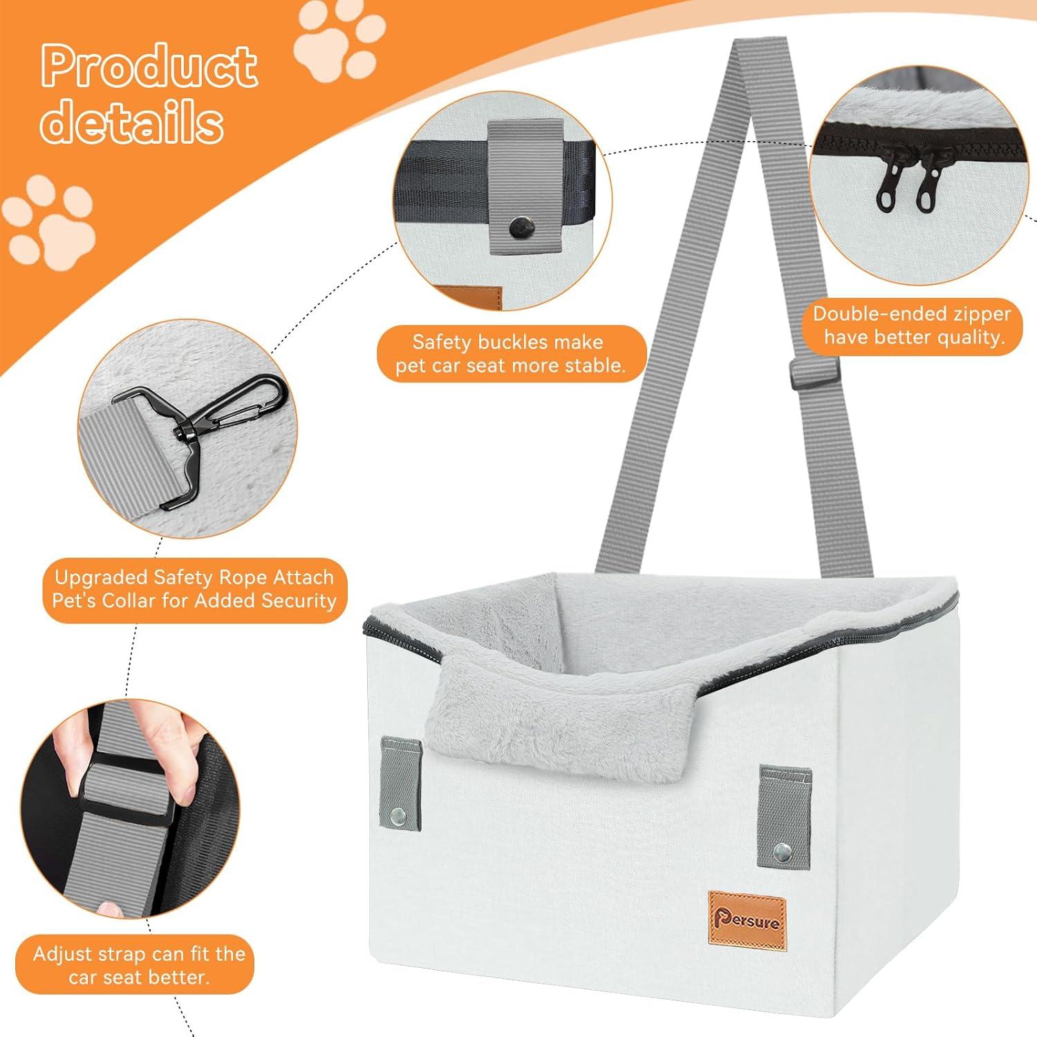 PETSFIT Dog Car Seats for Small Dogs, Portable Dog Booster Car Seat with Patent Safe Buckles,Pets Up to 25lbs ,Grey