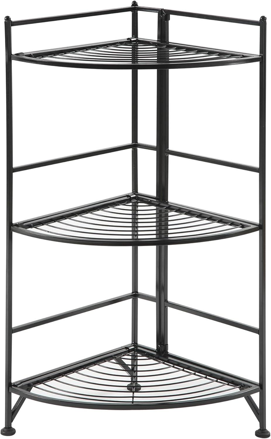 Convenience Concepts 3-Tier Corner Folding Metal Corner Shelf, Black