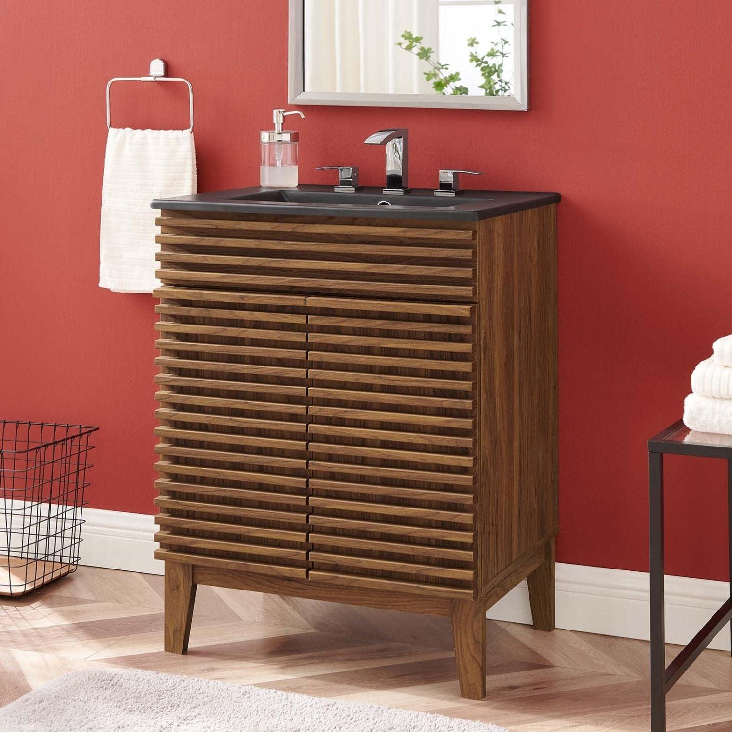 Modway Render 24" Modern Wood Bathroom Vanity in Walnut/Black