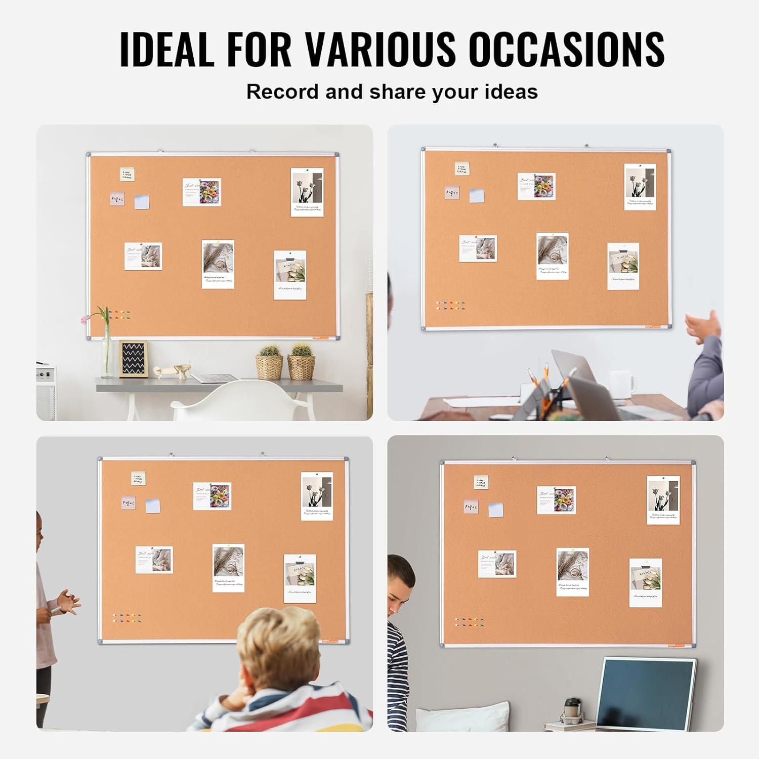 Stellweilan Tessberg 48"x36" Large Cork Board – Wall-Mounted Bulletin Board with Pin Board – Perfect for School, Home, Office