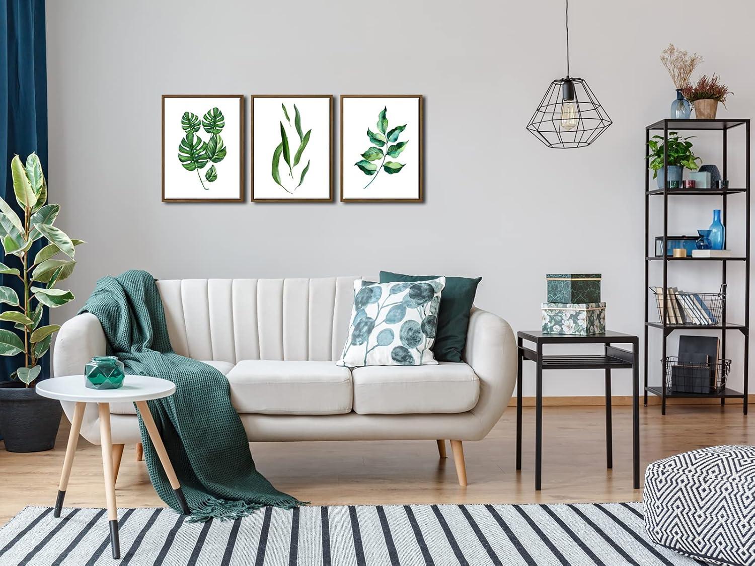 Green Botanical Abstract Watercolor Canvas Wall Art Set