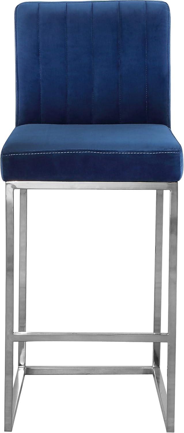 Giselle Navy Velvet Upholstered Counter Stool with Chrome Base