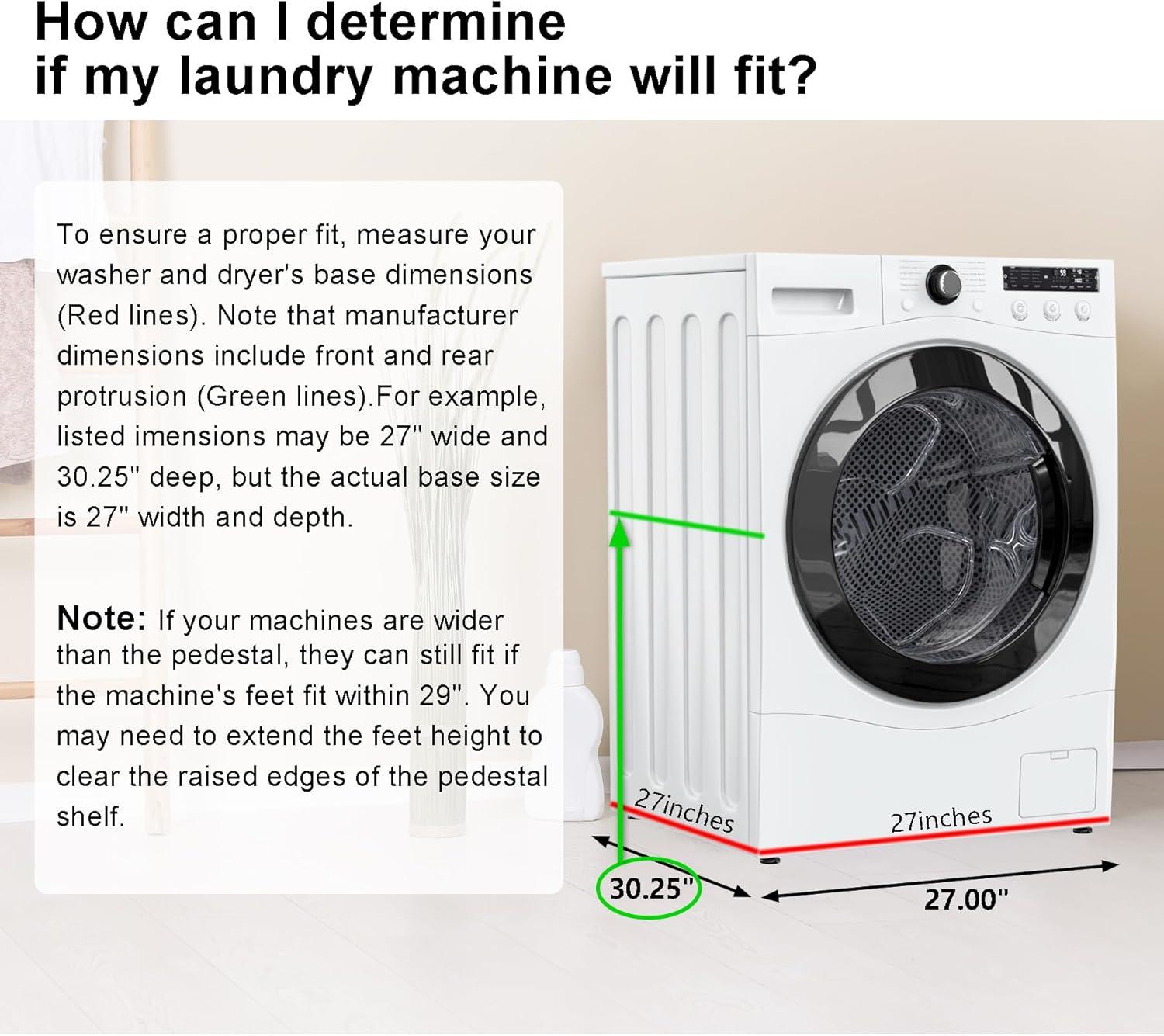 Washer Dryer Laundry Pedestal 29" Universal Fit Anti-Vibration Stand with Built-in Drain Pan + Hose