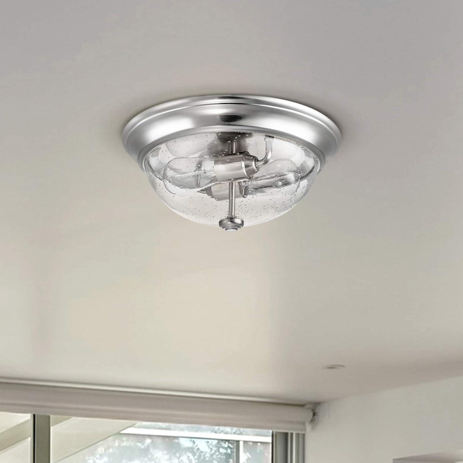 13-Inch Brushed Nickel Drum Flush Mount with Clear Glass