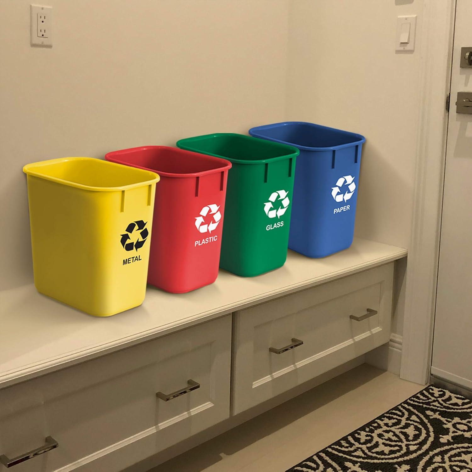 Acrimet Wastebasket Bin for Recycling 13QT (Plastic) (Blue Yellow Red Green) (Set of 4)
