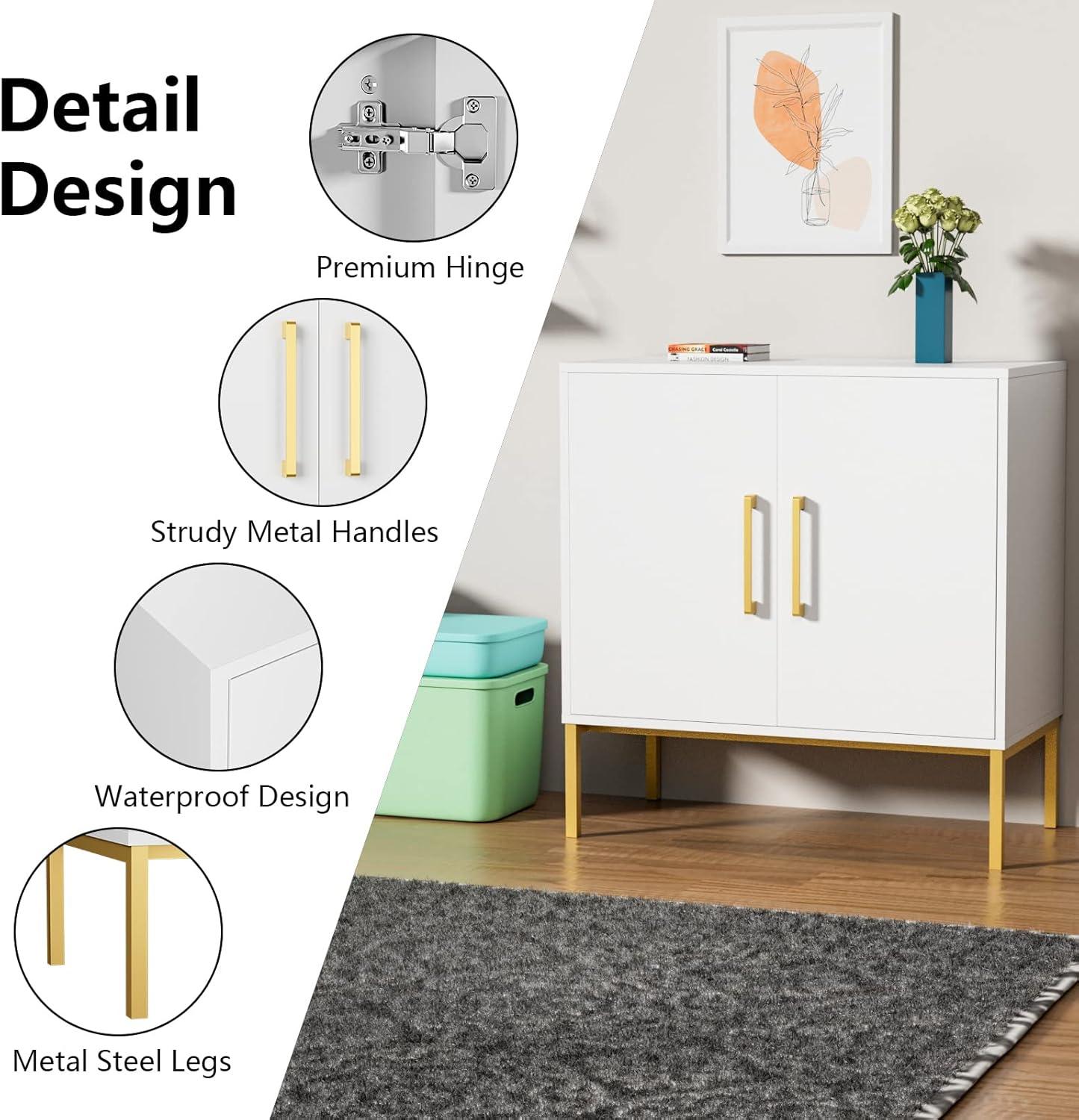 CARPETNAL Siedeboard Buffet Cabinet, White Side Storage Cabinet with Doors and Adjustable Shelves, Accent Cabinet for Kitchen, Living Room, Dining Room, Office, Hallway, Entryway