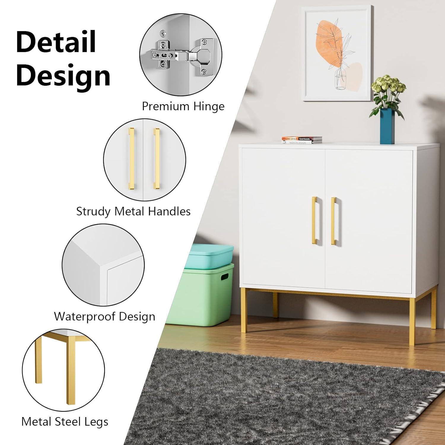 CARPETNAL Siedeboard Buffet Cabinet, White Side Storage Cabinet with Doors and Adjustable Shelves, Accent Cabinet for Kitchen, Living Room, Dining Room, Office, Hallway, Entryway