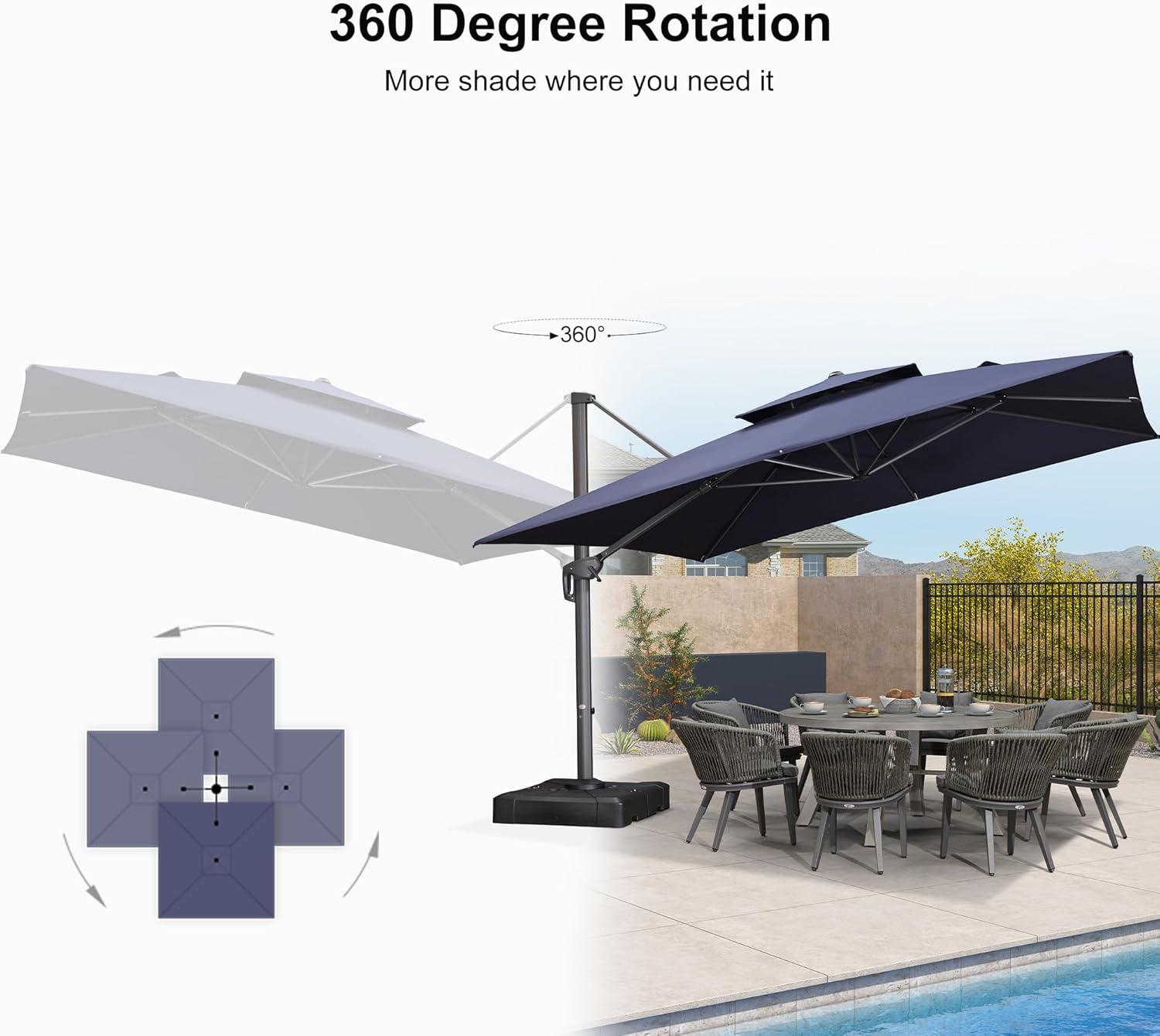 Navy Blue 12FT Cantilever Patio Umbrella with 360° Rotation and Tilt